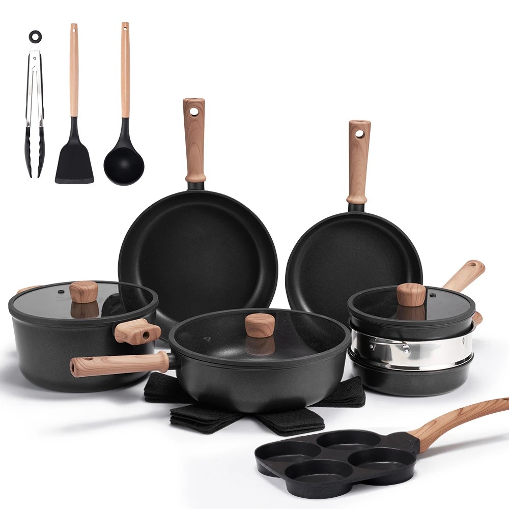 1 ZUNI 19PCS Nonstick Cookware Pots and Pans Set Granite Kitchen Cooking Utensil - Black, 1 of 1