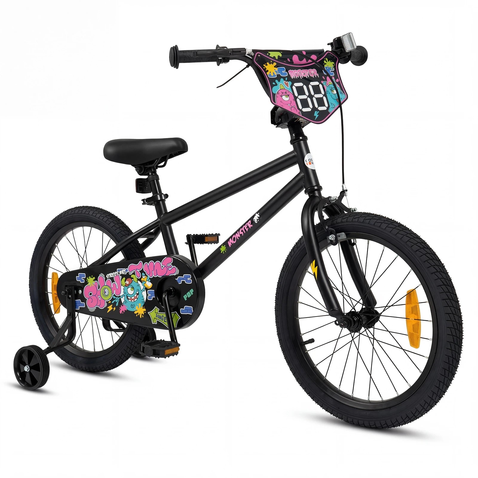 1 Costway 45cm Bike Adjustable Bicycle w/Training Wheels Handbrake Coaster Brake Reflectors - Black, 1 of 3