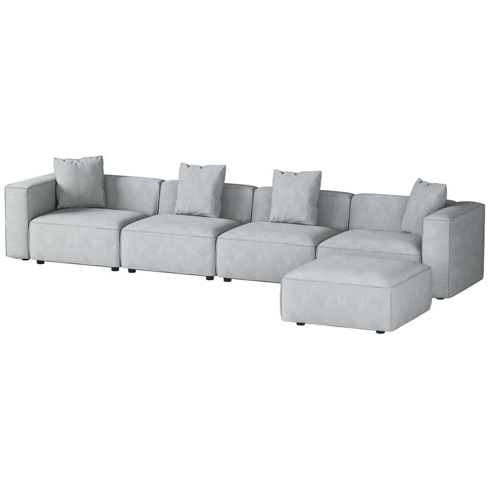 1 Artiss Modular Sofa Chaise Set 5-Seater - Grey, 1 of 5