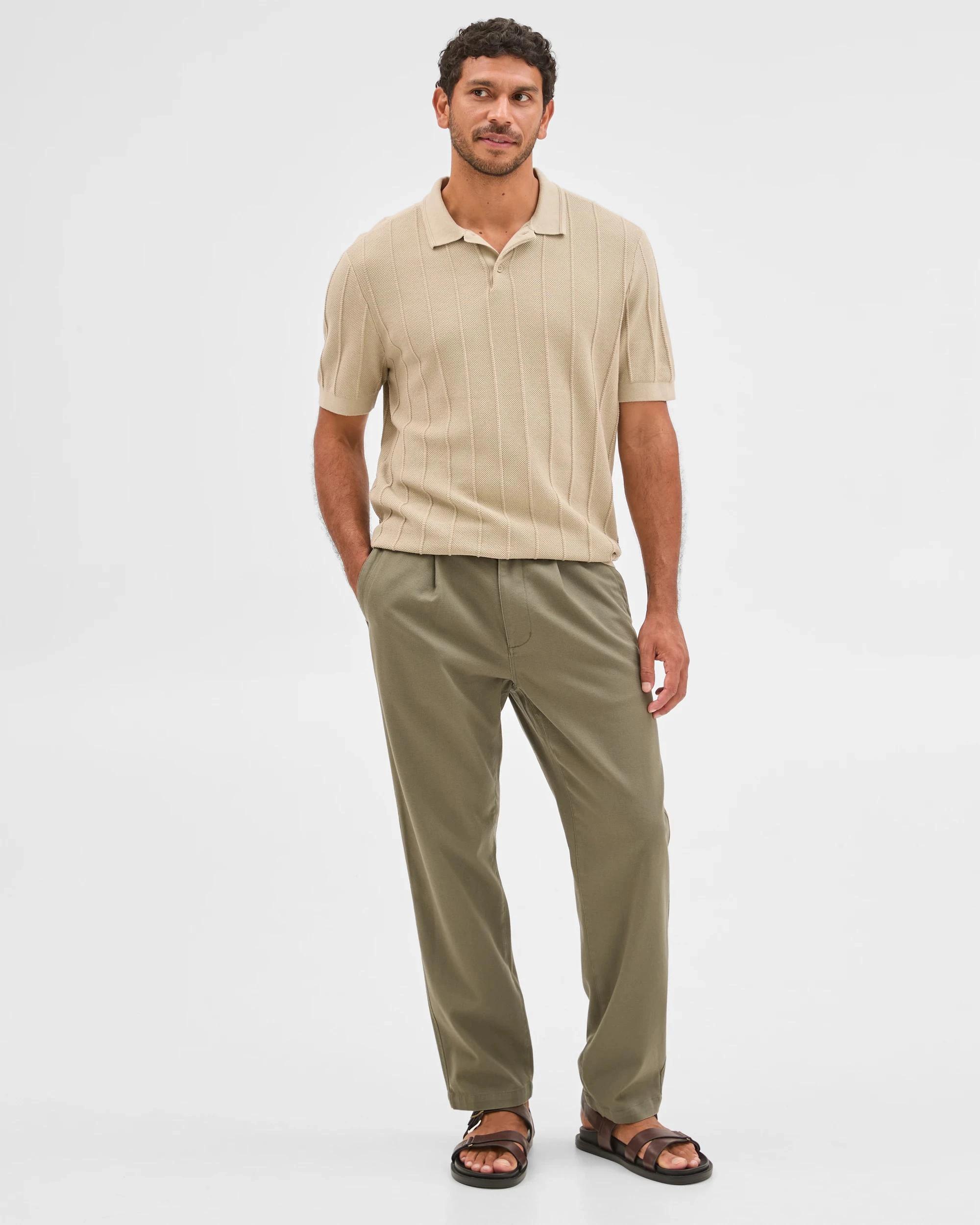1 Target Man Australian Cotton Pleated Textured Chino Pants ARMY, 1 of 7