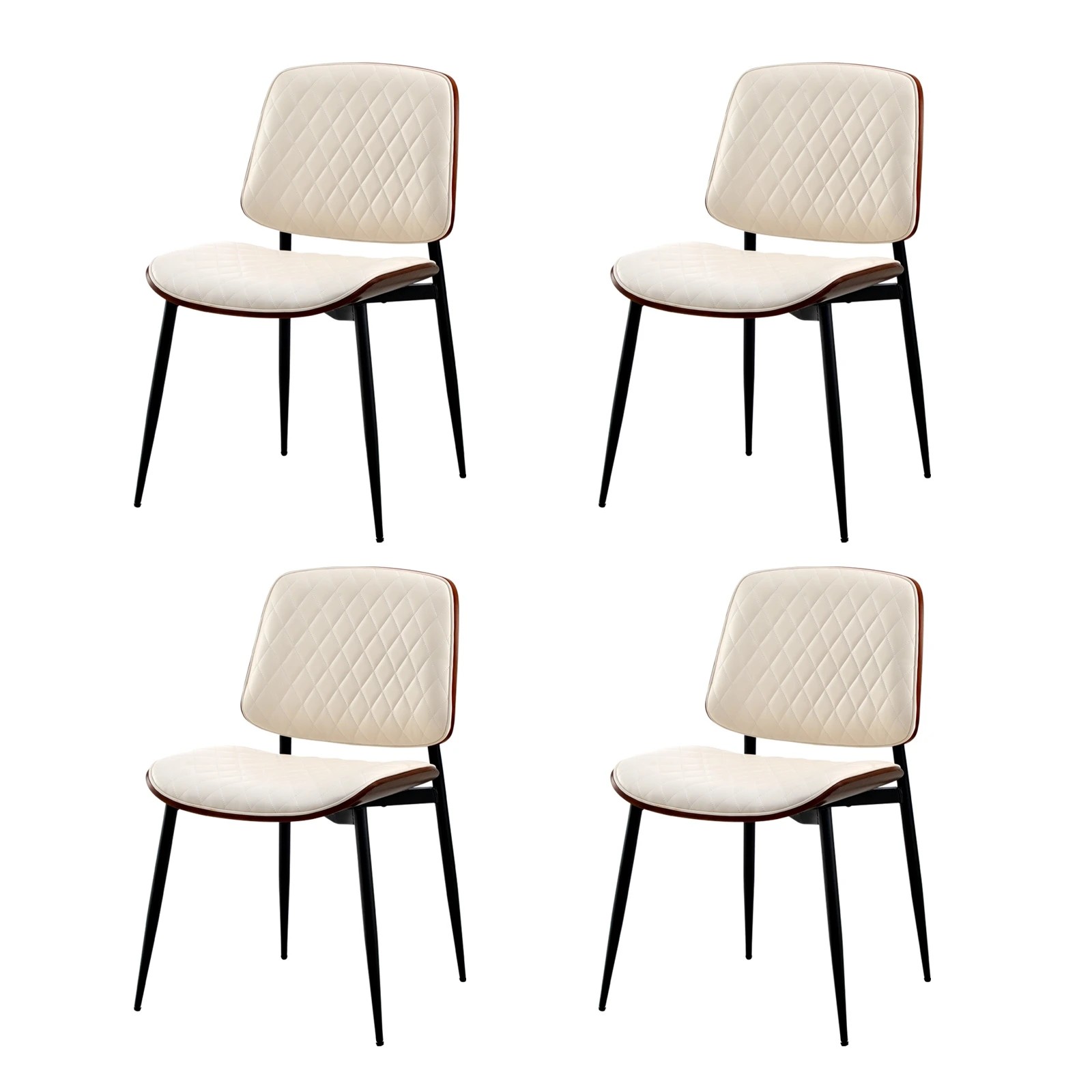 1 Oikiture 4x Dining Chairs Retro Faux Leather Solid Beech Wood Metal Legs - White, 1 of 9