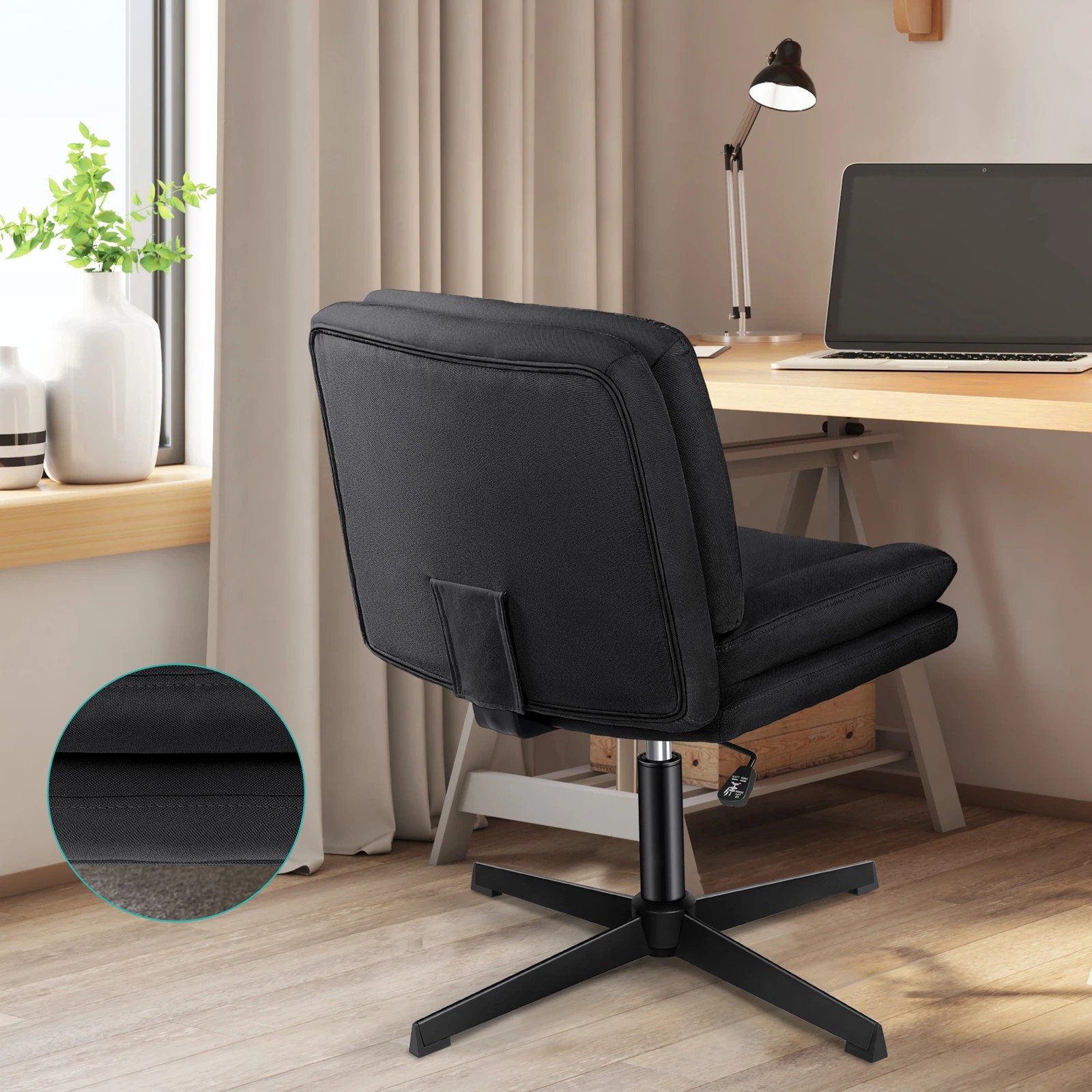 5 Alfordson Armless Office Desk Chair Mid Back Wide Seat Fabric - Black, 5 of 7