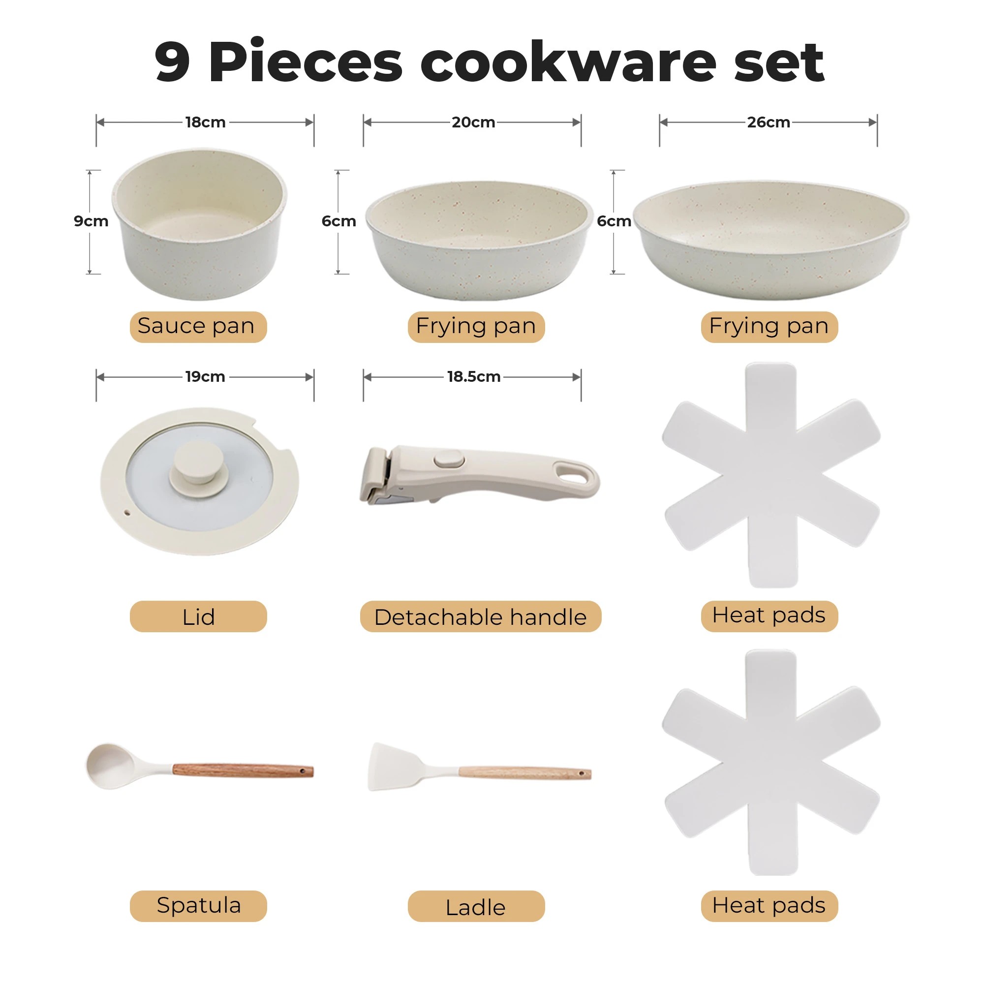 3 Toque 9-Piece Non Stick Cookware Set - White, 3 of 9
