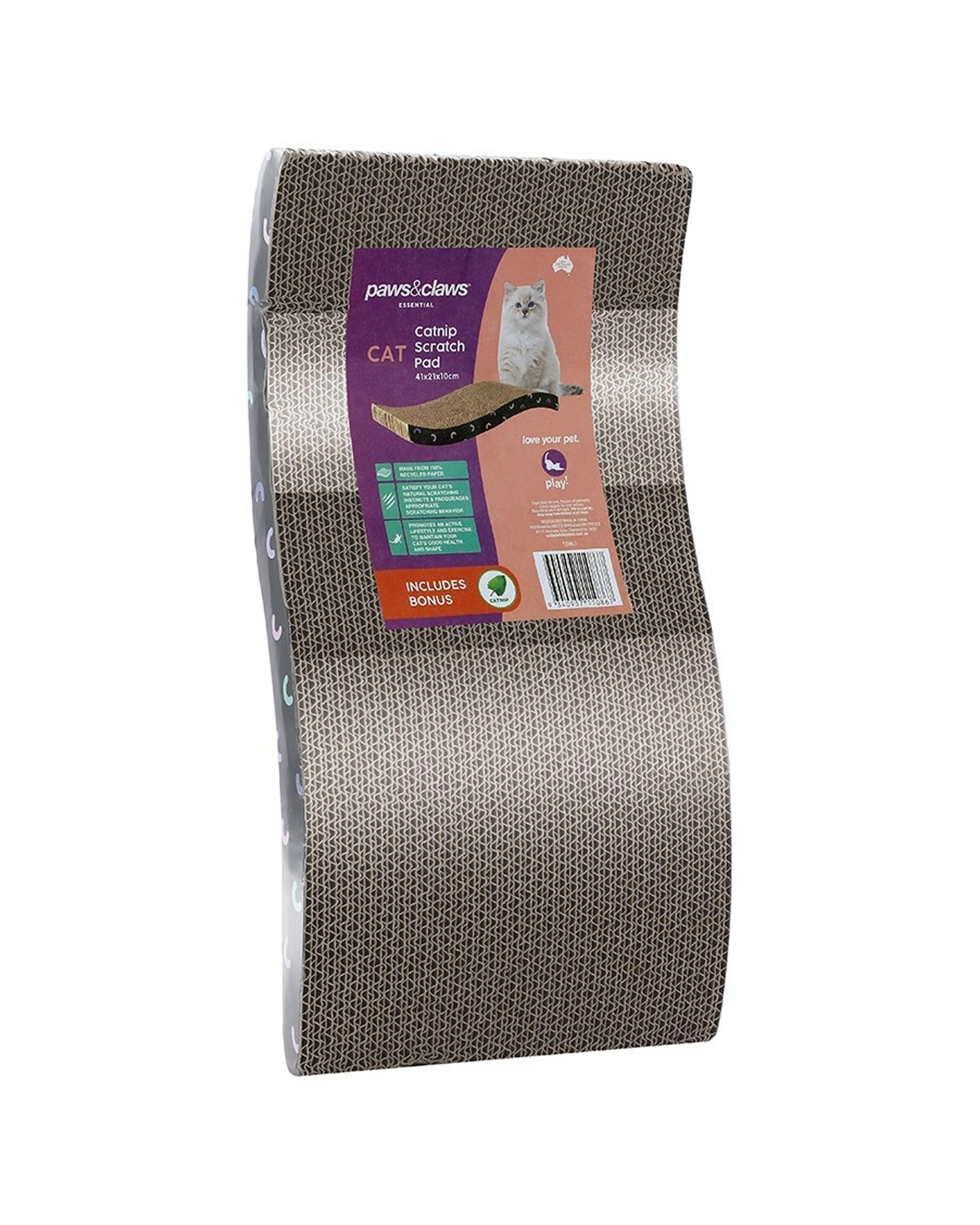 5 Paws And Claws 42x21cm Wavy Cat Scratch Pad Pet Scratcher Toy Play Board Catnip
 - Brown, 5 of 5