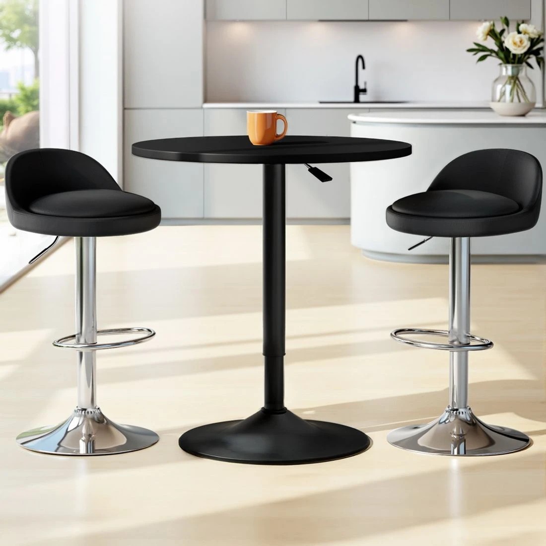 3 Artiss Bar Table and Stools Set Dining Desk Kitchen Chairs Cafe Pub - Black, 3 of 6