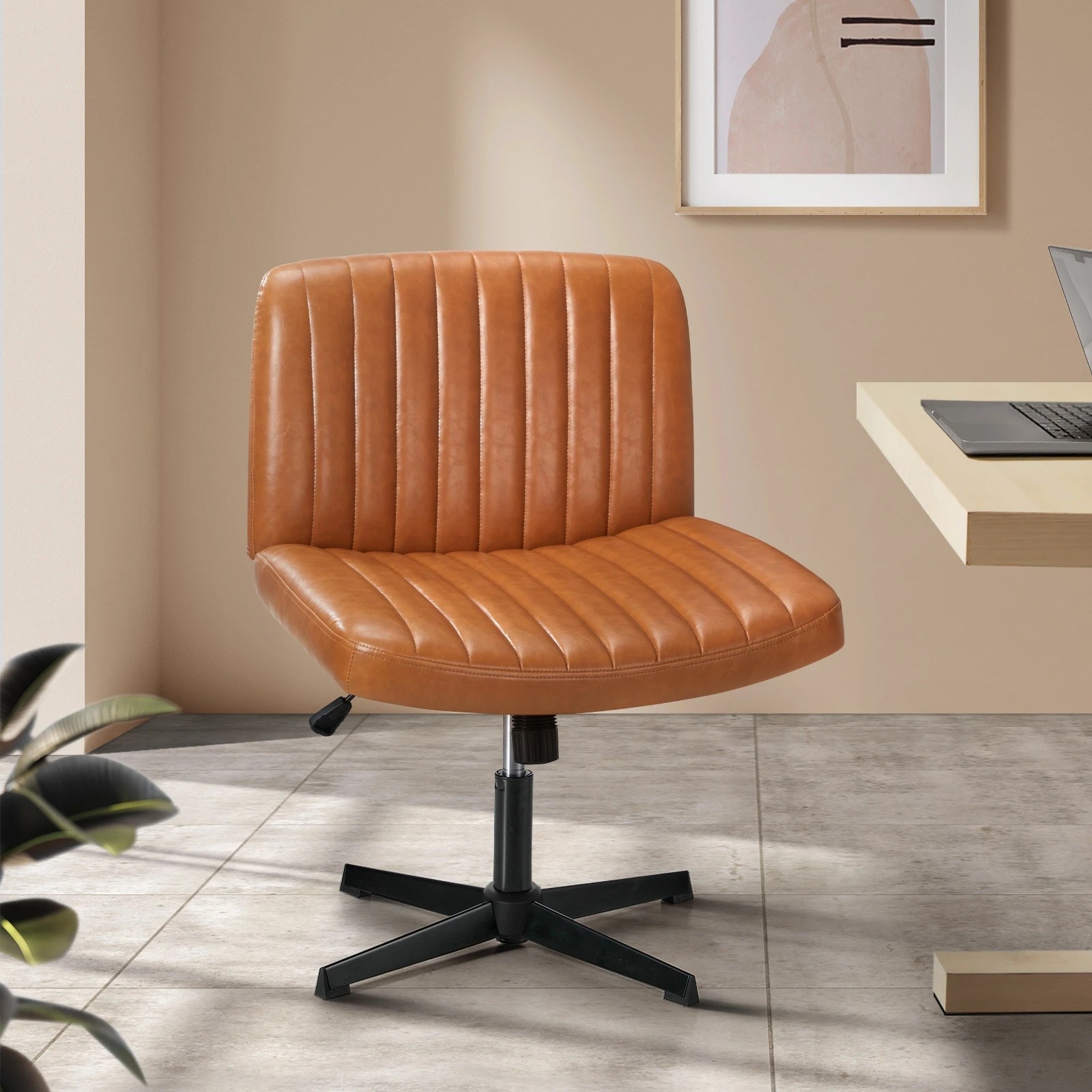 2 Oikiture Mid Back Armless Office Desk Chair Wide Seat Faux Leather
 - Brown, 2 of 10