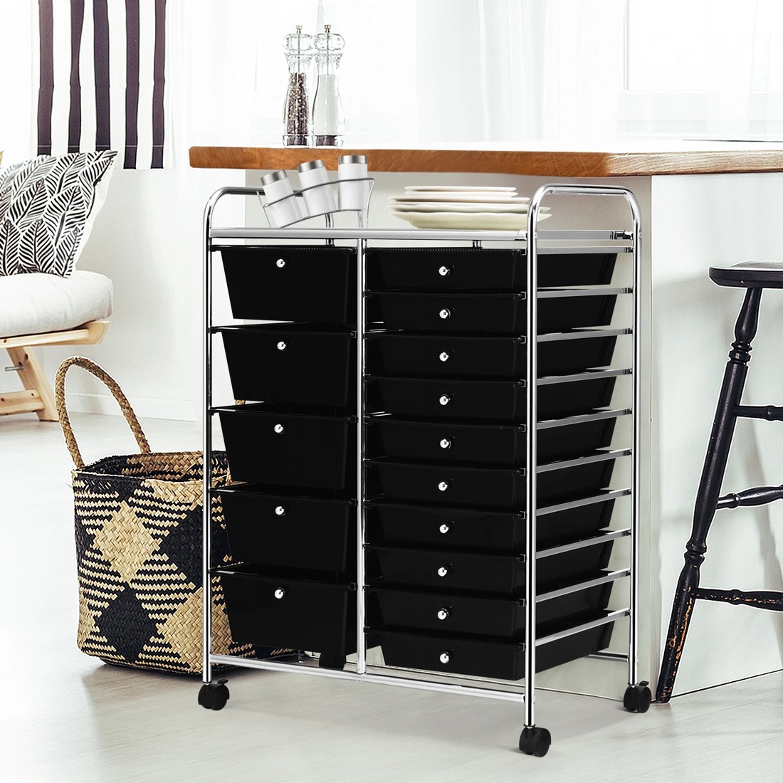 10 Costway 15 Drawers Rolling Storage Cart Mobile Utility Trolley - Black, 10 of 10