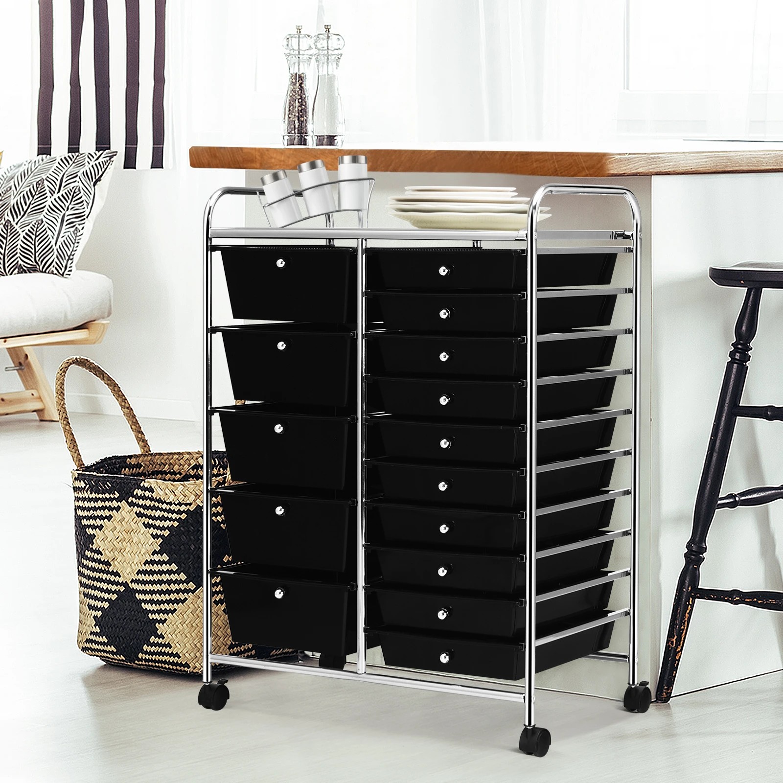 10 Costway 15 Drawers Rolling Storage Cart Mobile Utility Trolley - Black, 10 of 10