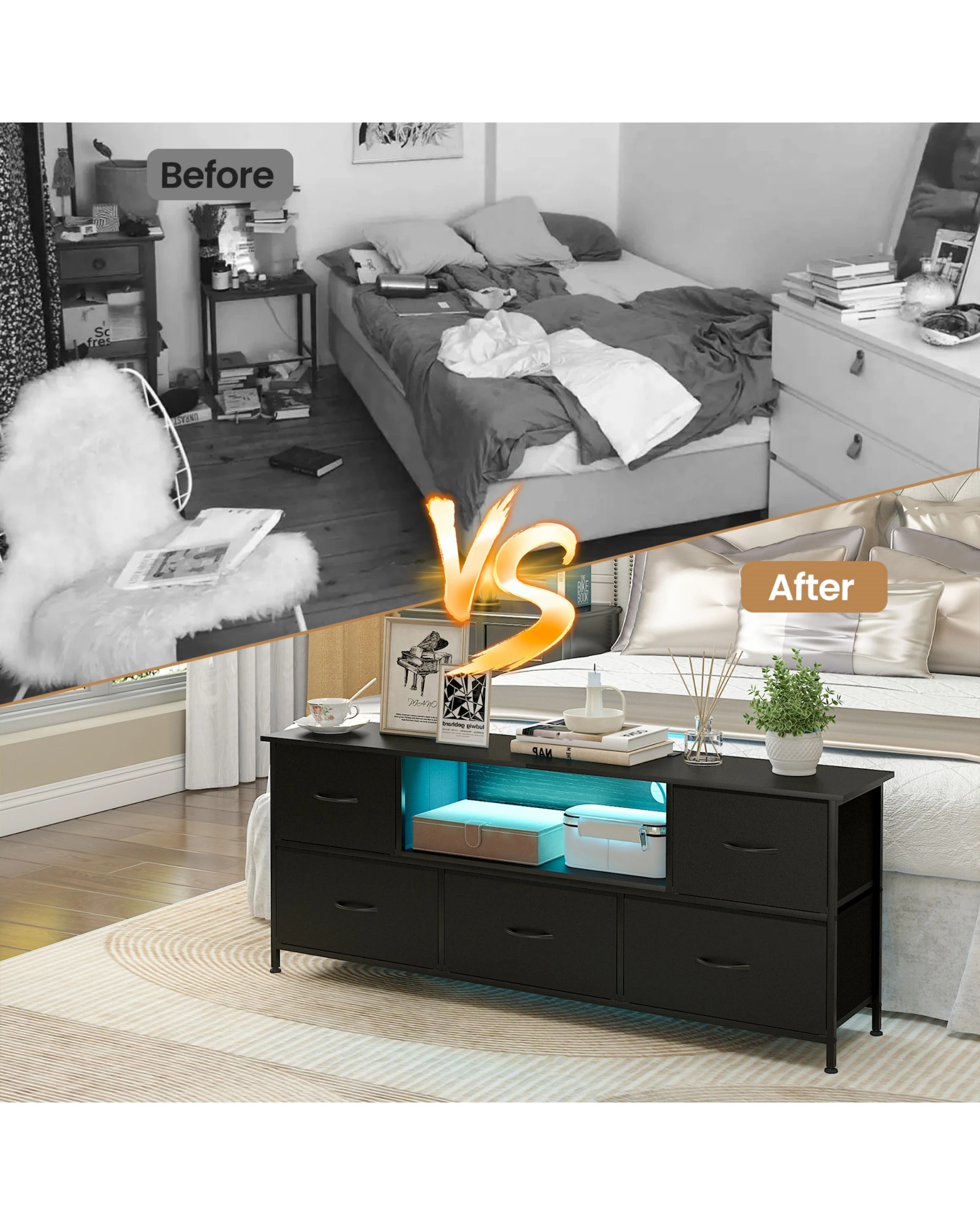 8 Advwin Tv Cabinet 140cm Led Entertainment Unit W/charging Station & Drawer Tv Stand Media Console Table Black, 8 of 10