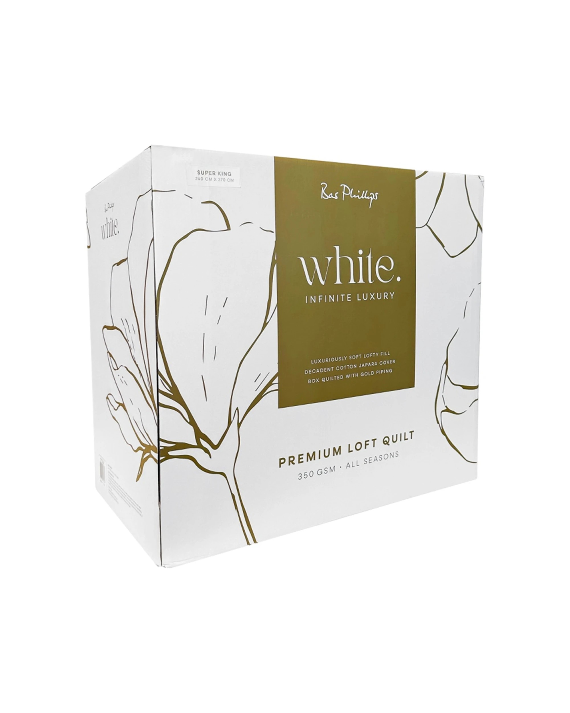 1 Bas Phillips Premium Loft Quilt 350Gsm With Cotton Japara Cover - Queen Bed - White, 1 of 5