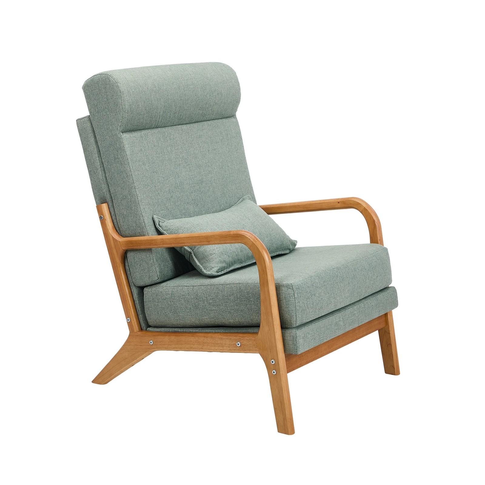 4 Oikiture Armchair Linen Fabric Lounge Chair with Lumbar Pillow - Green, 4 of 8