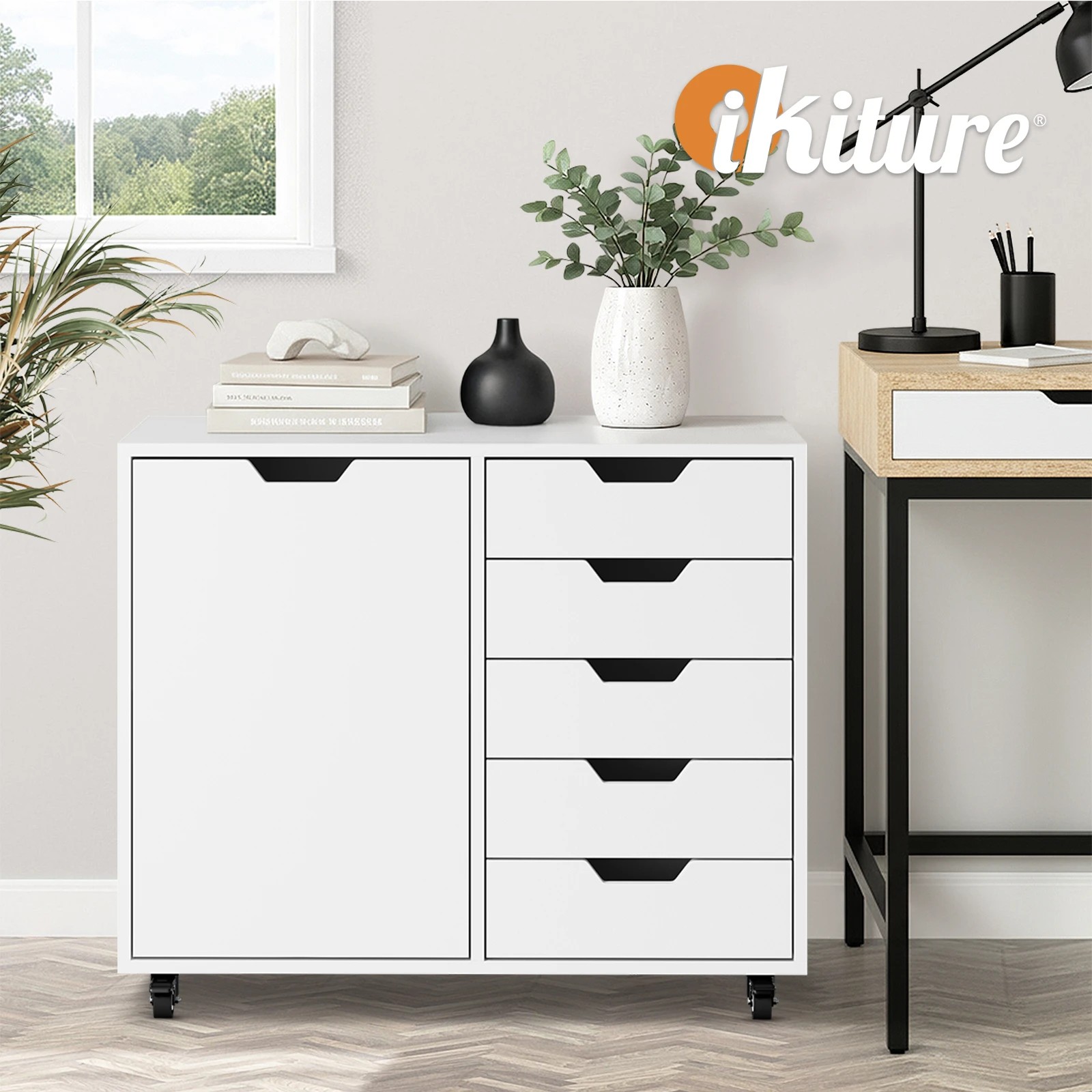 5 Oikiture Filing Cabinet 1 Door 5 Drawer Mobile Office Storage Cabinet - White, 5 of 7