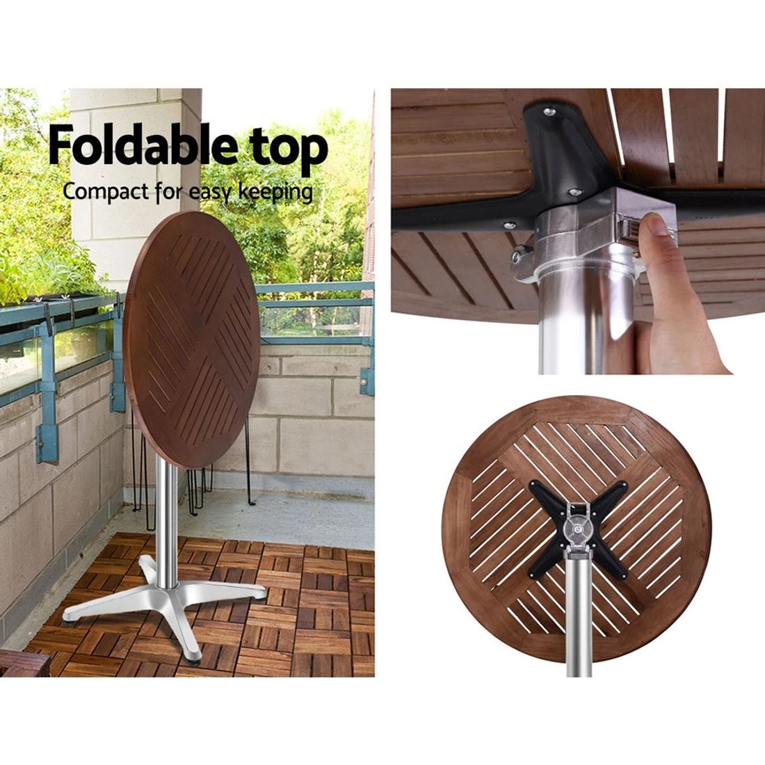 6 Gardeon Outdoor Bar Table Wooden Round Top Adjustable 70cm 110cm Aluminium Pole Sturdy Stable Durable - brown, 6 of 6