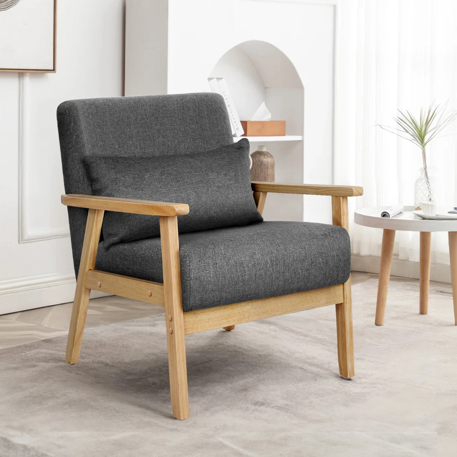 2 Alfordson Armchair Lounge Chair Accent Chair Cushion Sofa Couch Fabric - Dark Grey, 2 of 9