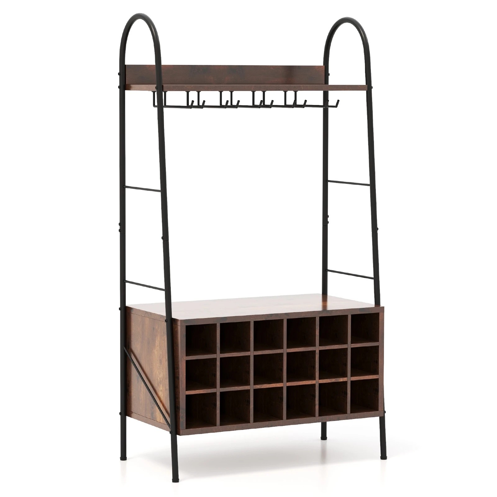1 Costway Kitchen Baker's Rack Storage Cabinet Wine Rack - Brown, 1 of 1