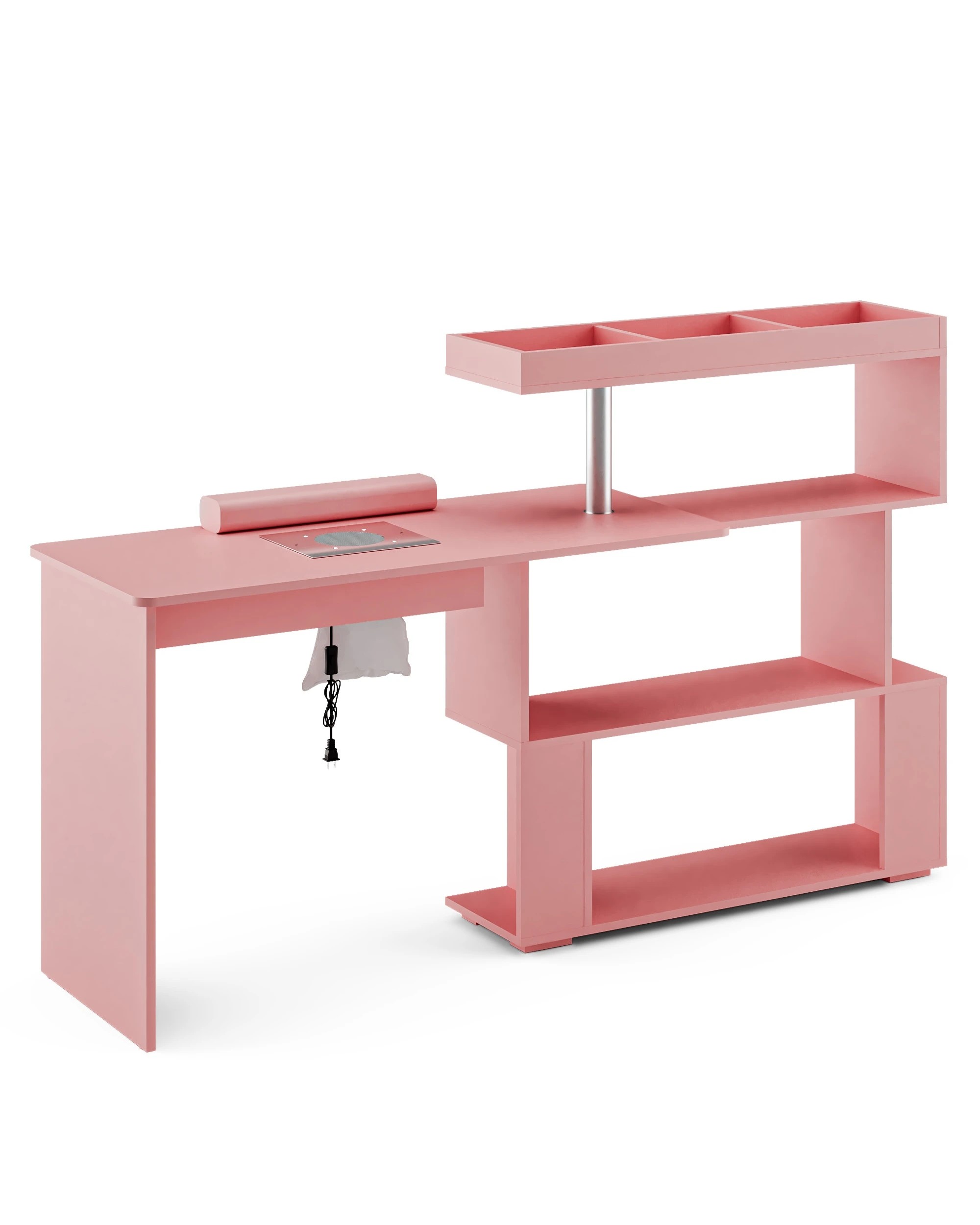 4 Advwin Manicure Table Dressing Nail Tech Desk with Dust Collector Rotating Reversible L-Shaped Salon Workstation - Pink, 4 of 8