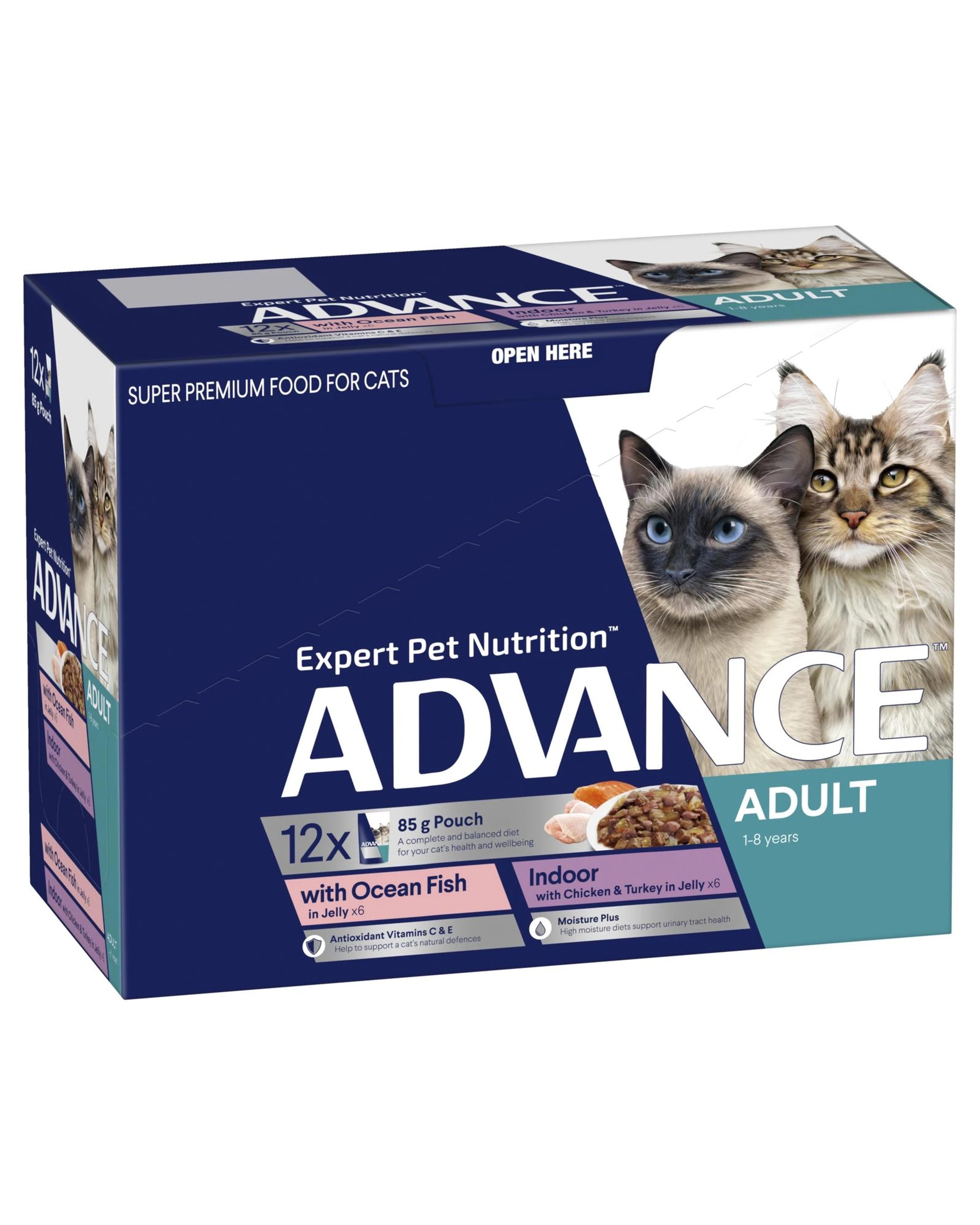 2 Advance Adult 1+ Wet Cat Food w/ Ocean Fish & Chicken & Turkey in Jelly 12 x 85g, 2 of 3