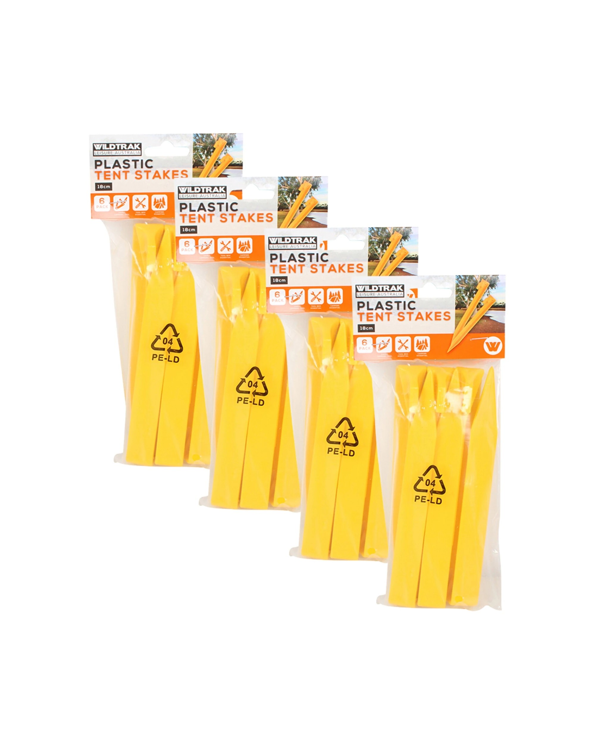 1 Wildtrak Tent Pegs 180mm Plastic 4 X 6pc Triangular Camping Accessories Pack - Yellow, 1 of 2