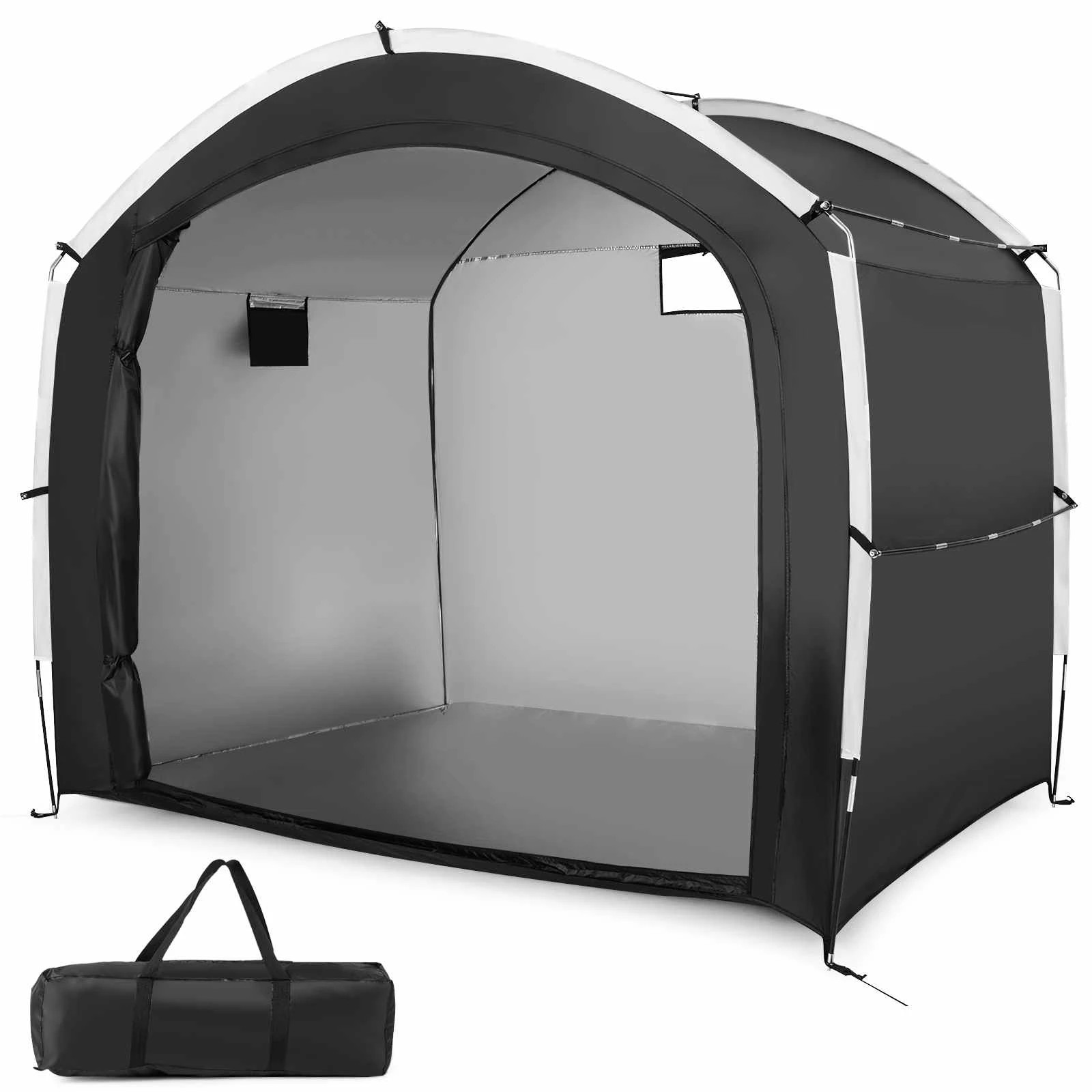 1 Costway 2.2x1.85M Bike Storage Shed Outdoor Portable Bicycle Cover Shelter - Black, 1 of 3