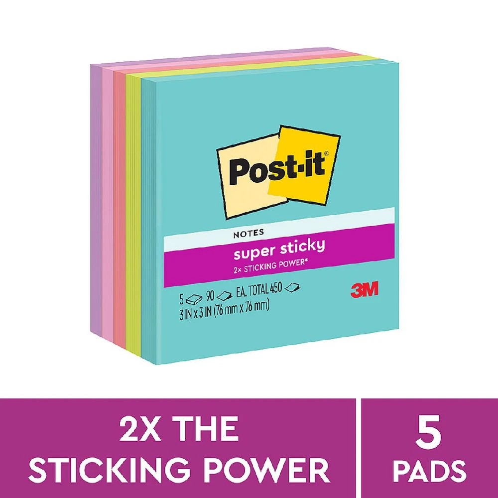 2 Post-it Super Sticky Notes 76 x 76mm Supernova Neons 5 Pack, 2 of 8