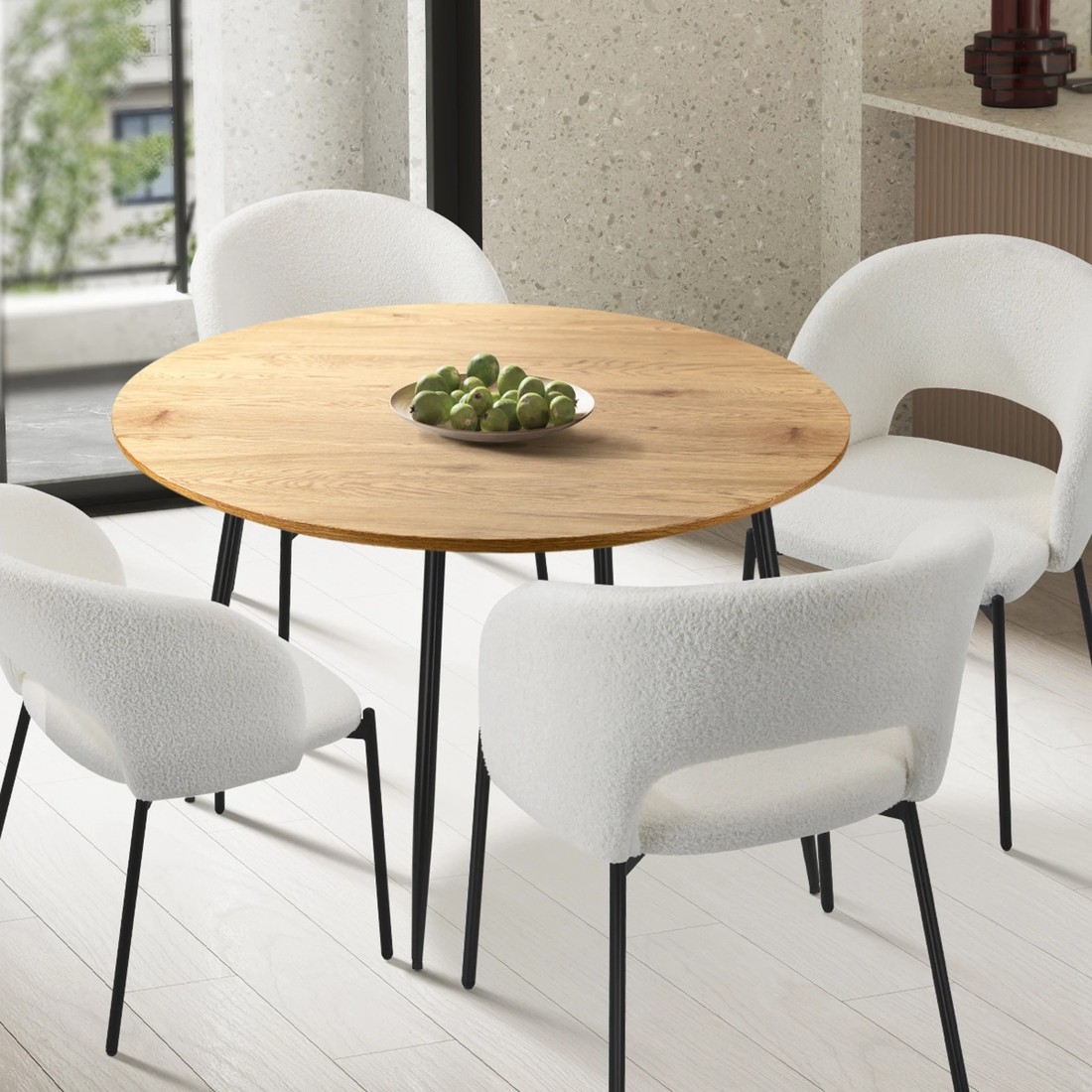 3 Oikiture 110cm Dining Table Round Wooden Table With Metal Legs Wooden
 - Multi, 3 of 8