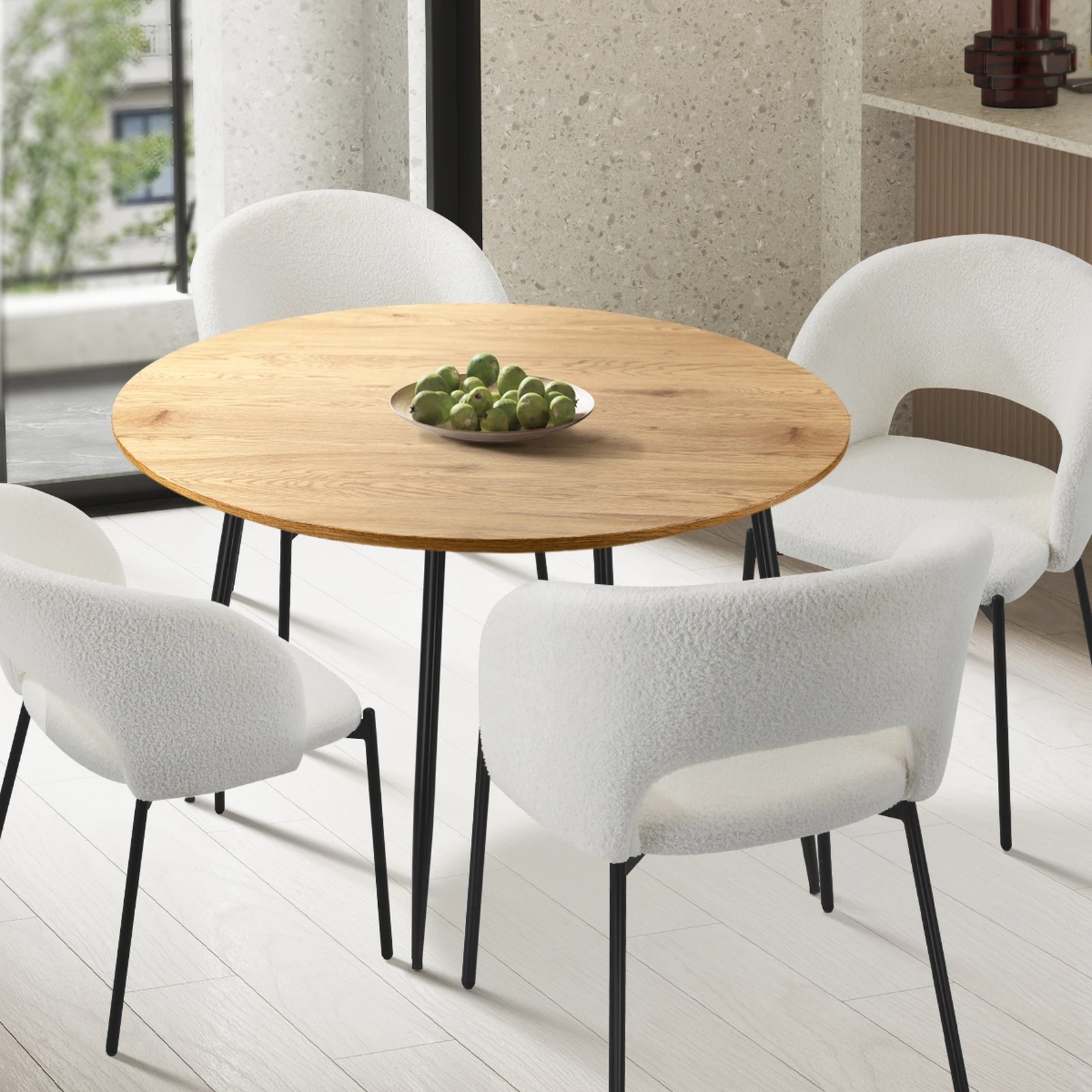 3 Oikiture 110cm Dining Table Round Wooden Table With Metal Legs Wooden
 - Multi, 3 of 8