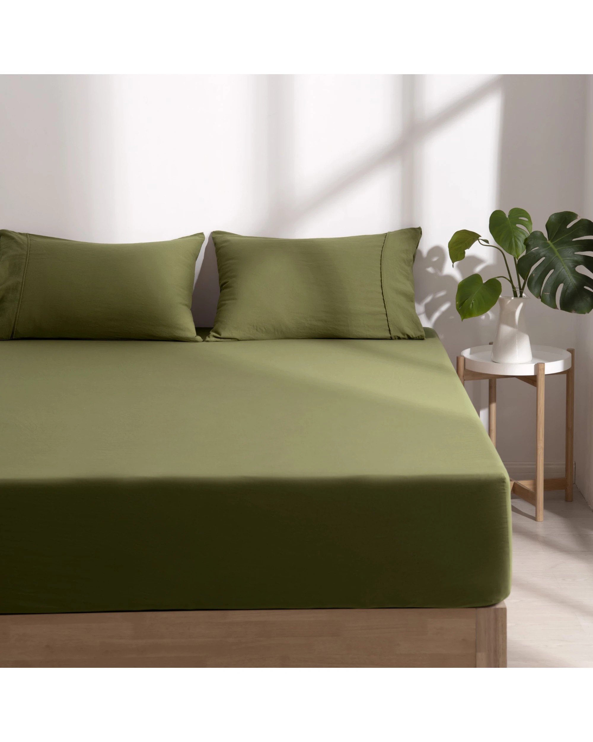 2 Dreamaker Superfine Washed Microfibre Combo Fitted Sheet Set - King Single Bed - Olive, 2 of 8