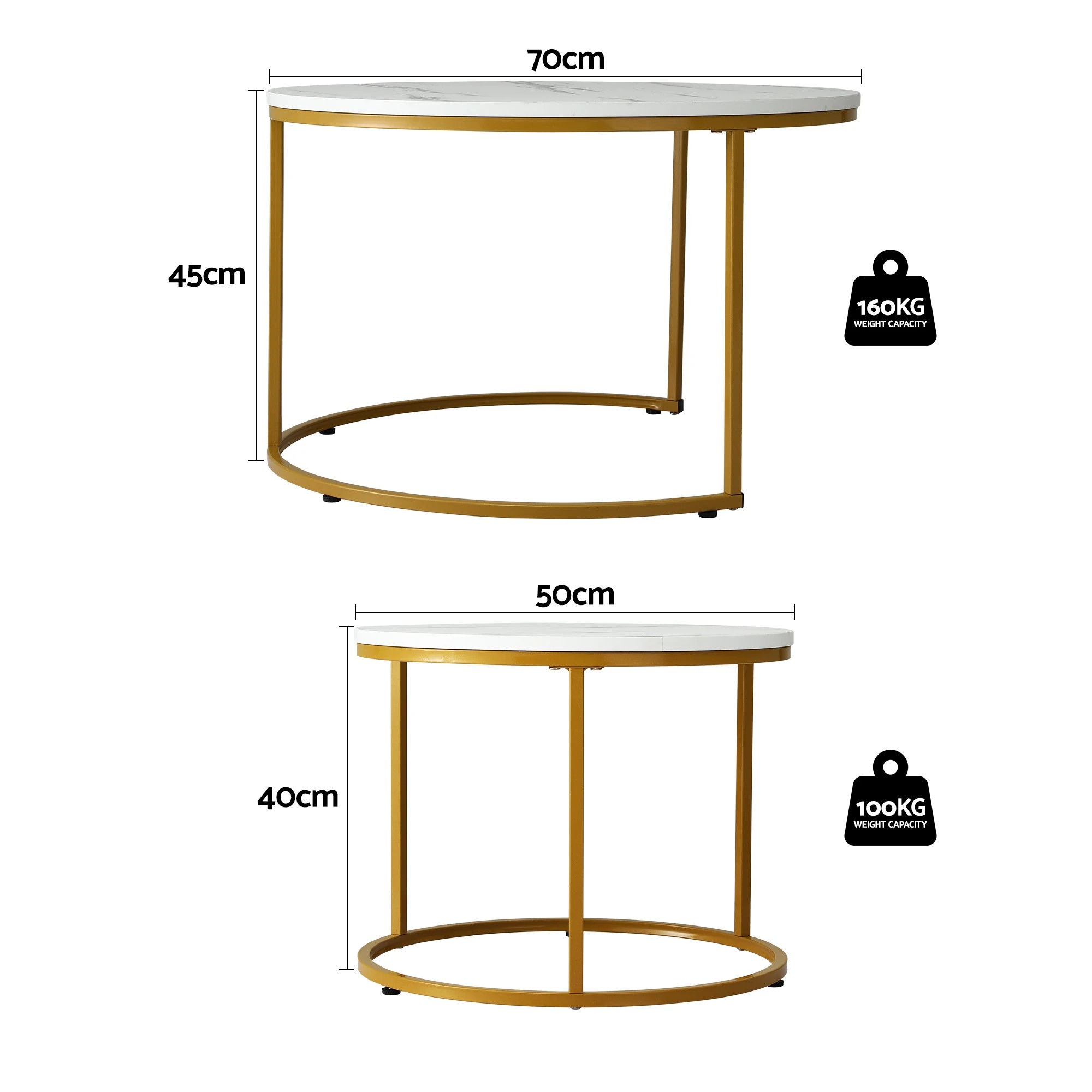 2 Artiss Nesting Coffee Table Set of 2 Round Marble Effect End Side Table 70/50cm - Multi, 2 of 8