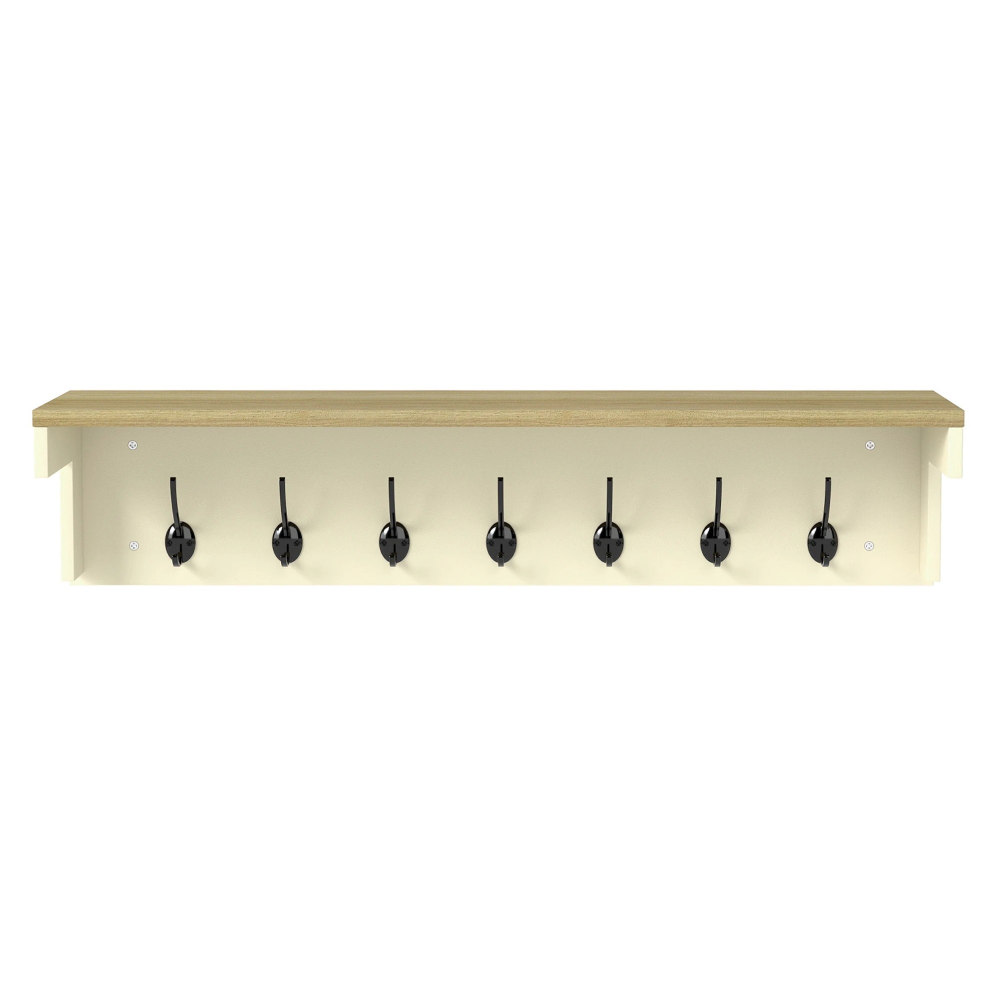 2 Levede Coat Rack Wall Mounted Shelf 7 Double Hooks Cream, 2 of 9
