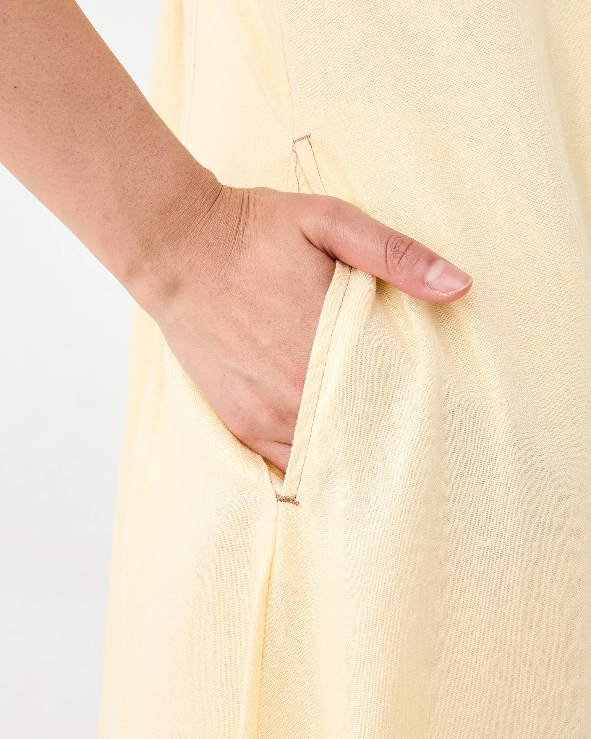 6 Sleeveless Contrast Linen Blend Maxi Dress Fln Yellow, 6 of 8