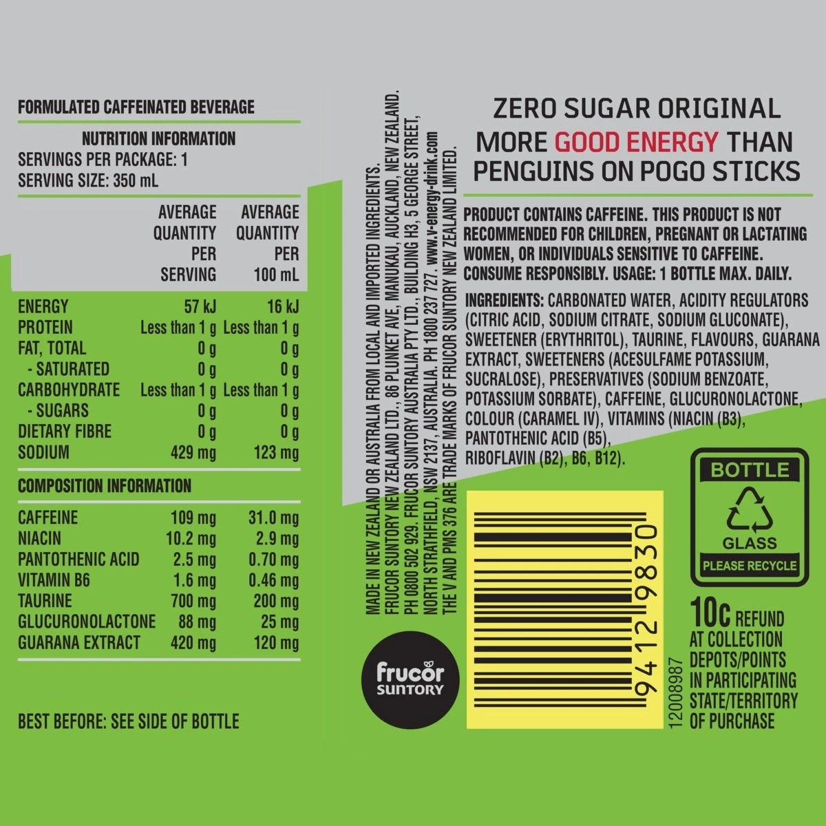 4 V Gurana Zero Sugar Original Energy Drink - 350ml, 4 of 4