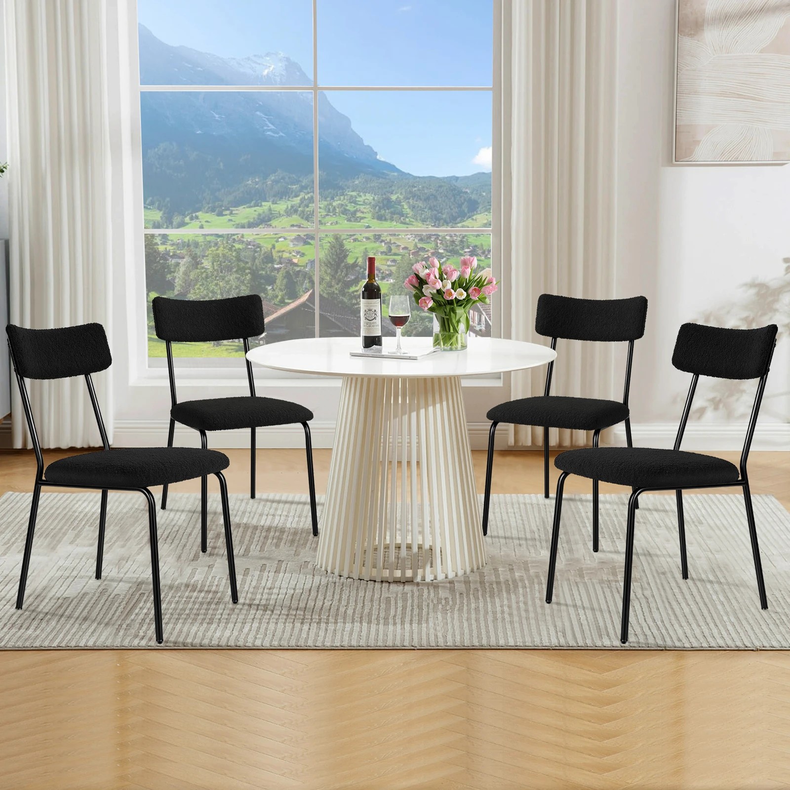 6 Alfordson 2x Dining Chairs Accent Kitchen Lounge Rectangular Back Sherpa - Black, 6 of 10