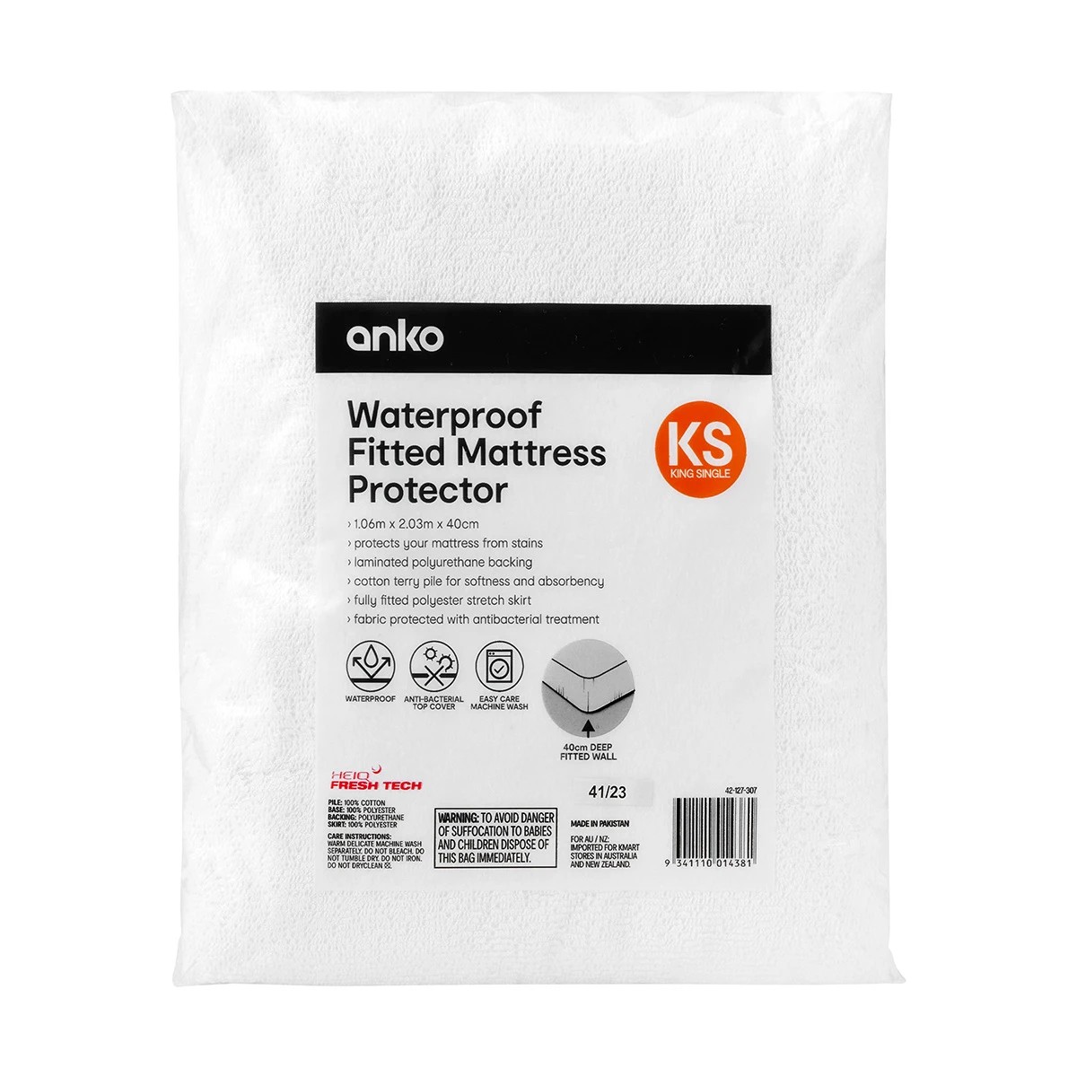 1 Waterproof Fitted Mattress Protector - King Single Bed, White, 1 of 4