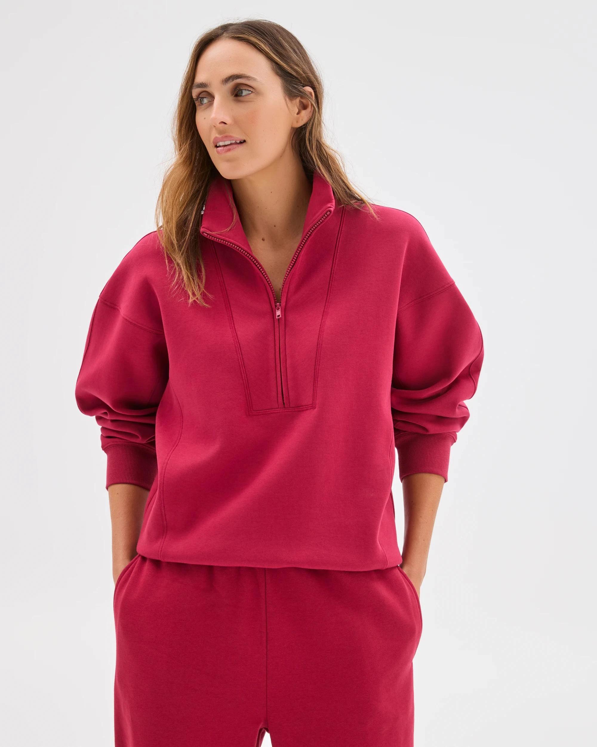 2 Target Active Australian Cotton Blend Cocoon 1/4 Zip Fleece Jumper DARK RED, 2 of 7