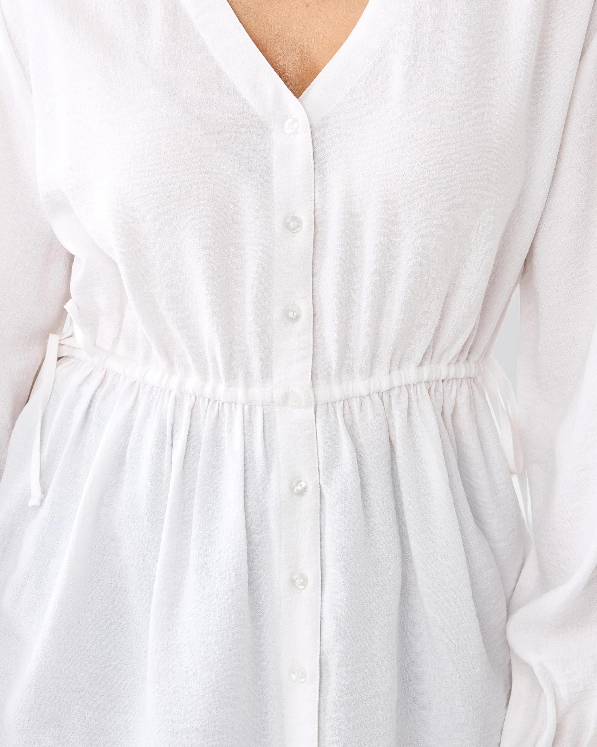 7 Long Sleeve Ruched Tie Top White, 7 of 8