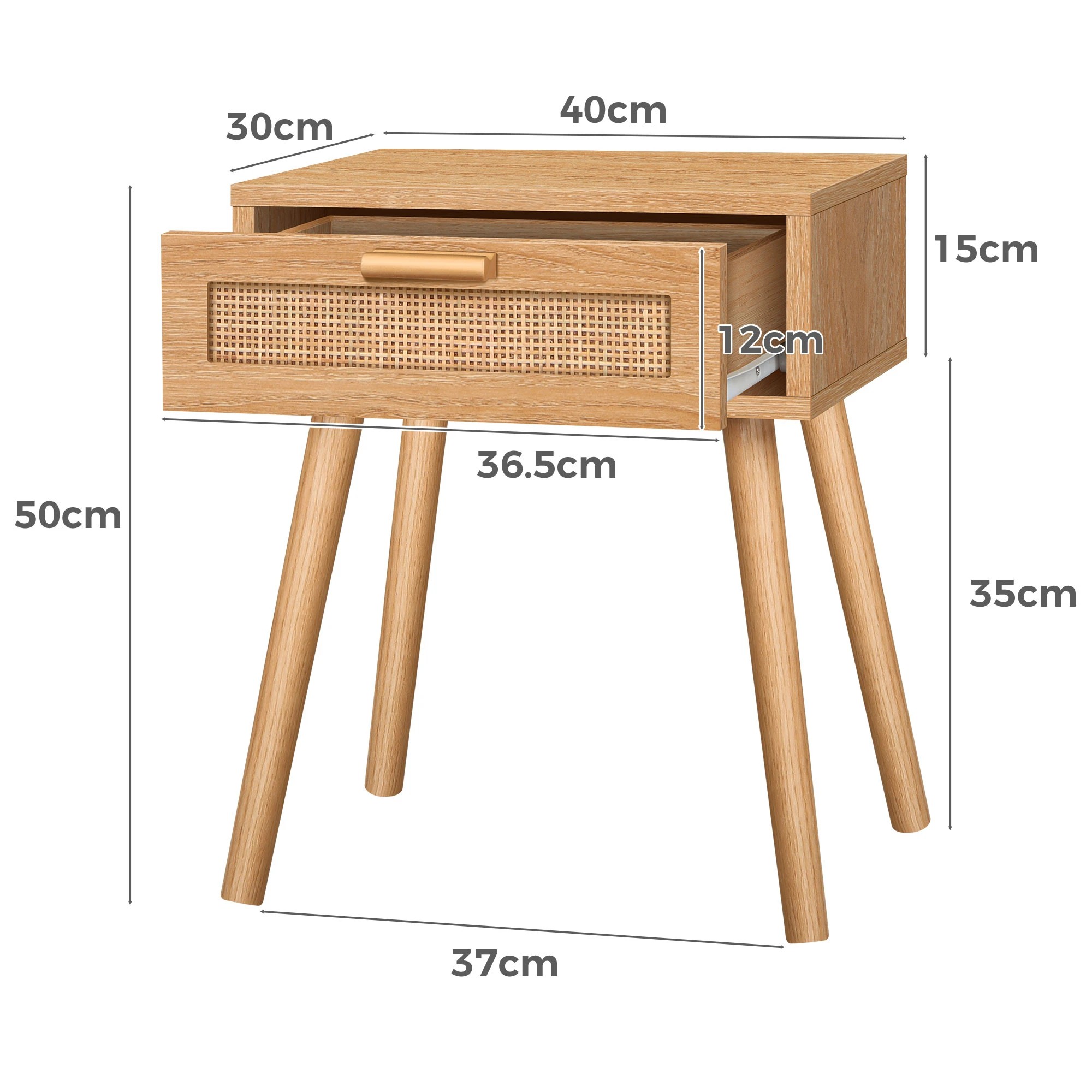 9 Alfordson Bedside Table Nightstand Side Storage Drawer Wooded Rattan - Oak, 9 of 10