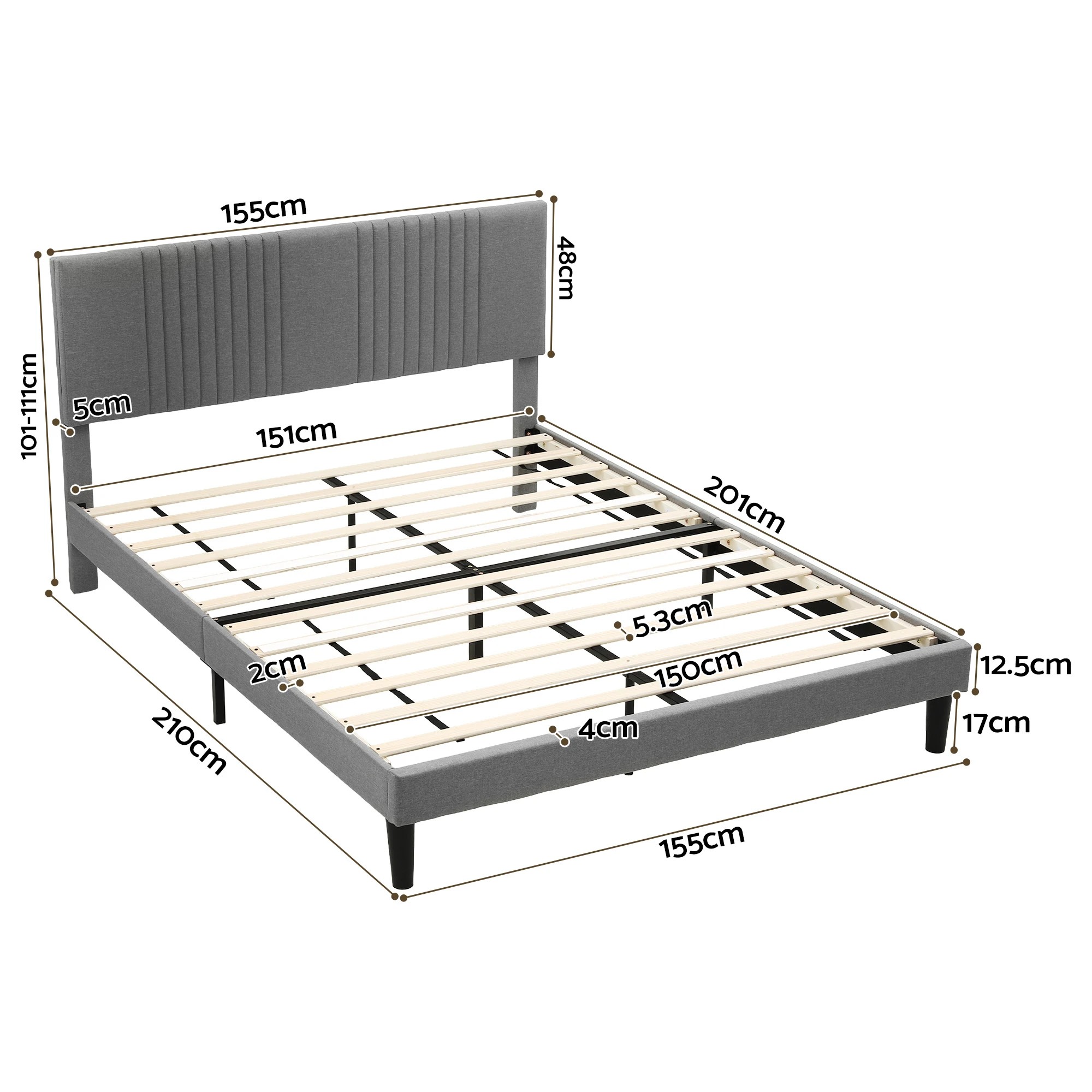 2 Artiss Bed Frame with Adjustable Headboard, 300kg Capacity - Queen Bed - Charcoal, 2 of 8