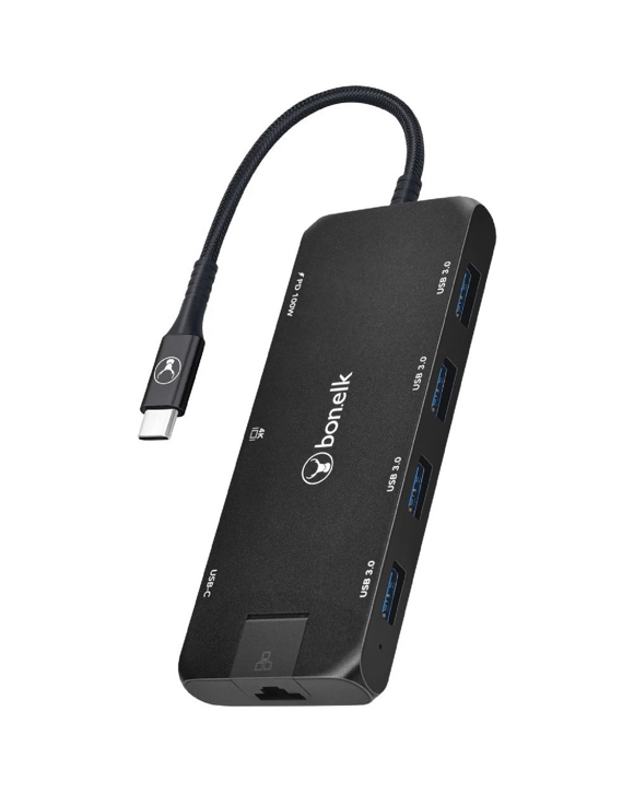 Bonelk Long-Life USB-C 8-in-1 Multiport Slim Hub Black