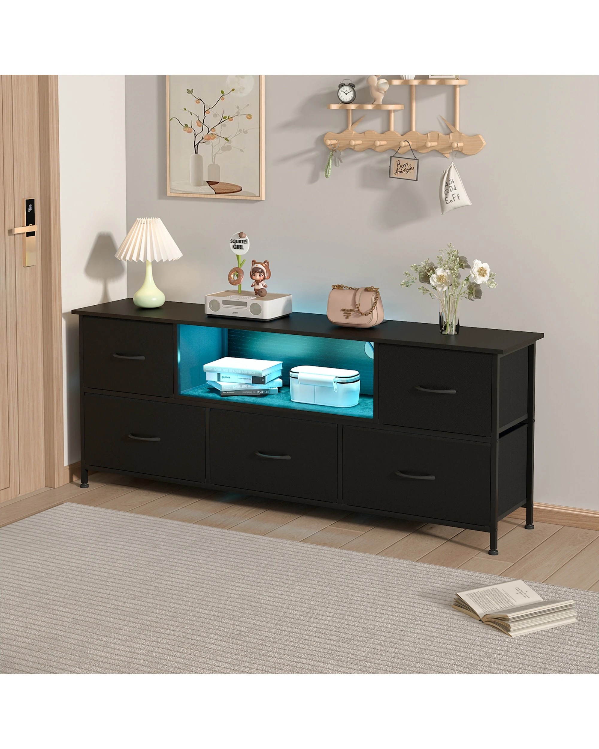 9 Advwin Tv Cabinet 140cm Led Entertainment Unit W/charging Station & Drawer Tv Stand Media Console Table Black, 9 of 10