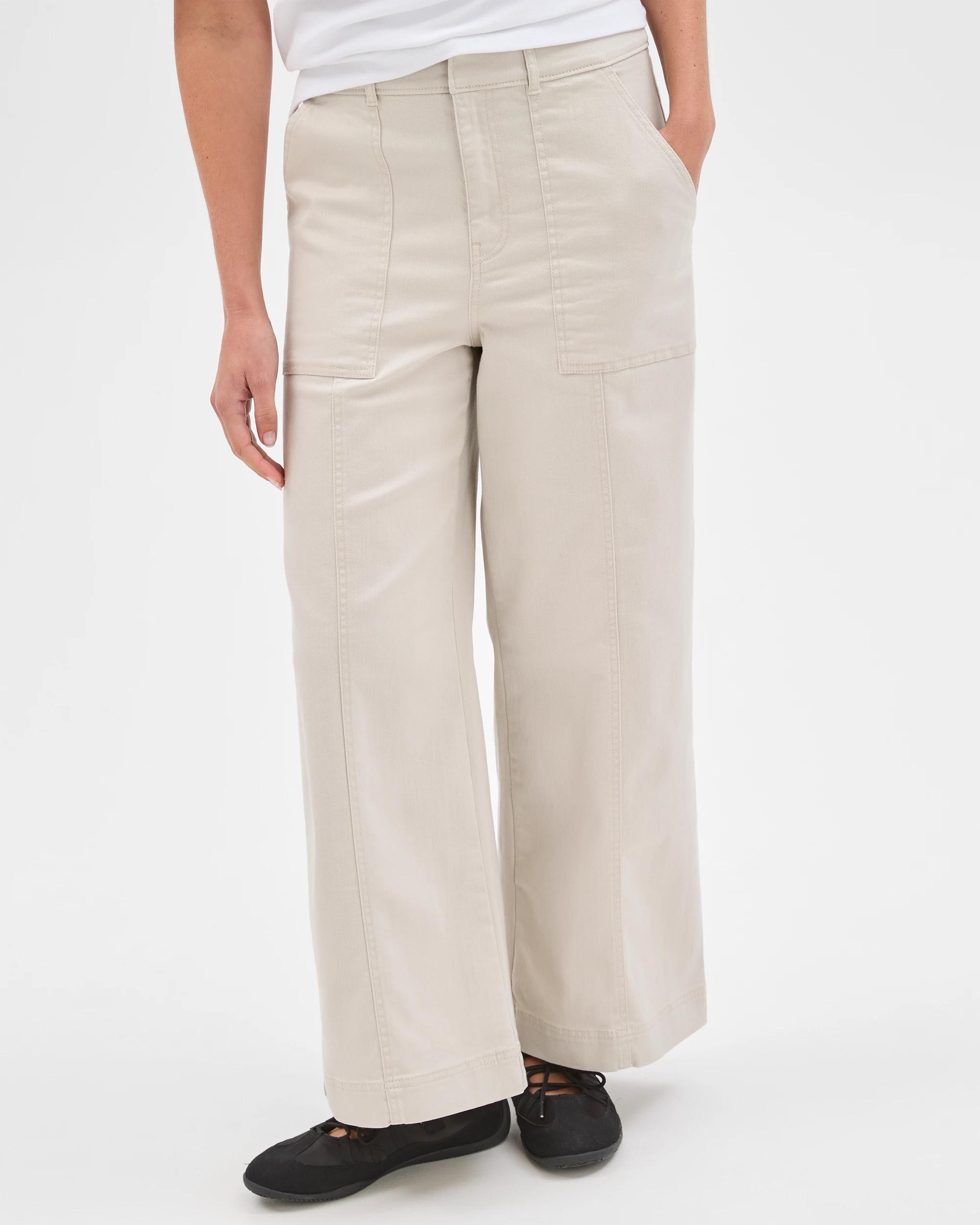 3 Target Woman Australian Cotton Blend Stretch Twill Wide Leg Pants PARCHMENT, 3 of 7