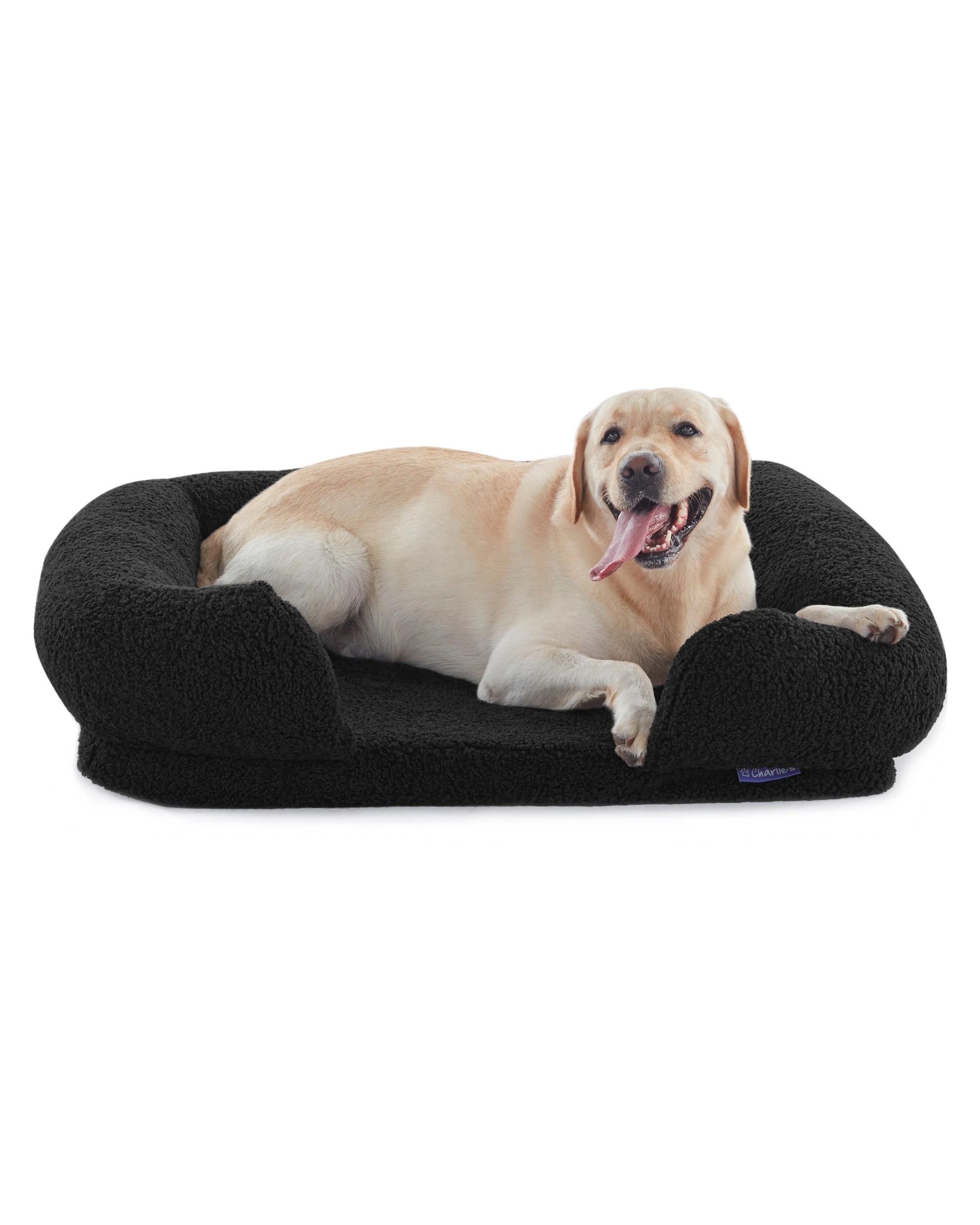 2 Charlie's Teddy Fleece Orthopedic Memory Foam Sofa Dog Bed with Bolster Large - Charcoal, 2 of 9