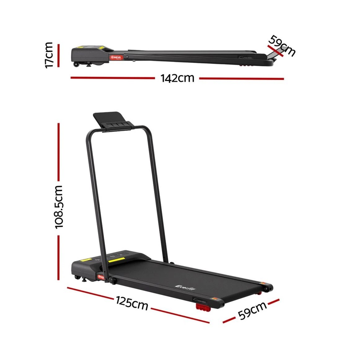 2 Everfit Treadmill Electric Walking Pad Incline Under Desk 380mm - Black, 2 of 10