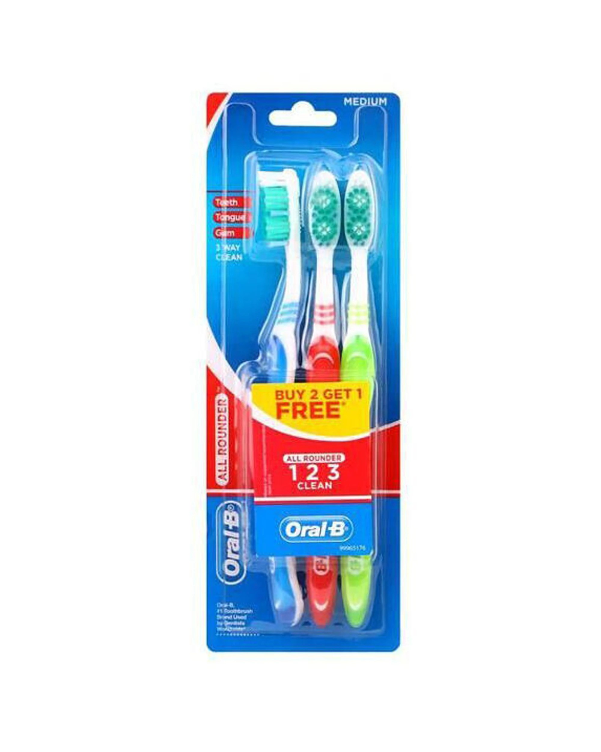 2 Oral B 12x 3pc All Rounder Medium Standard Toothbrush Dental Care Pack - Multi, 2 of 2