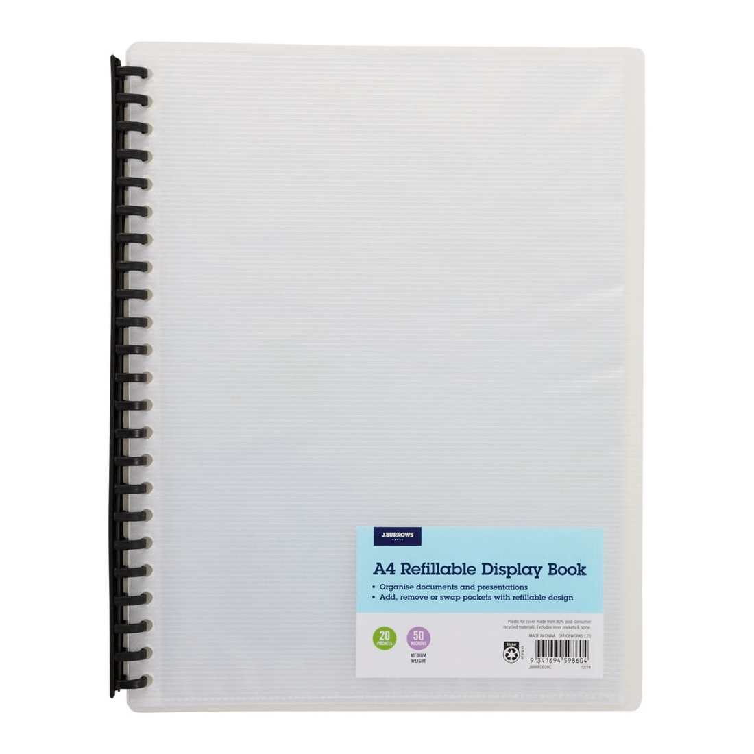 1 J.Burrows Refillable Display Book 20 Pockets Clear, 1 of 4