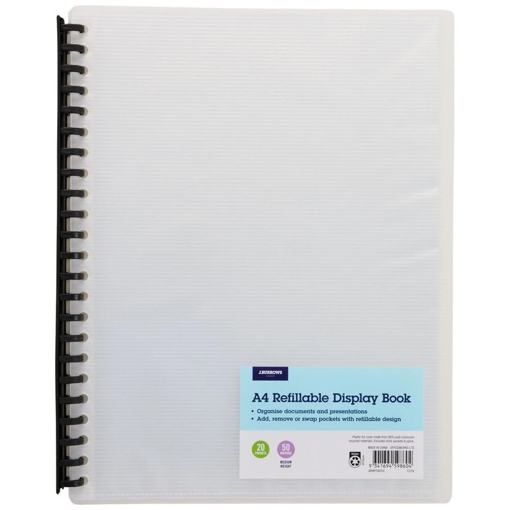 1 J.Burrows Refillable Display Book 20 Pockets Clear, 1 of 5
