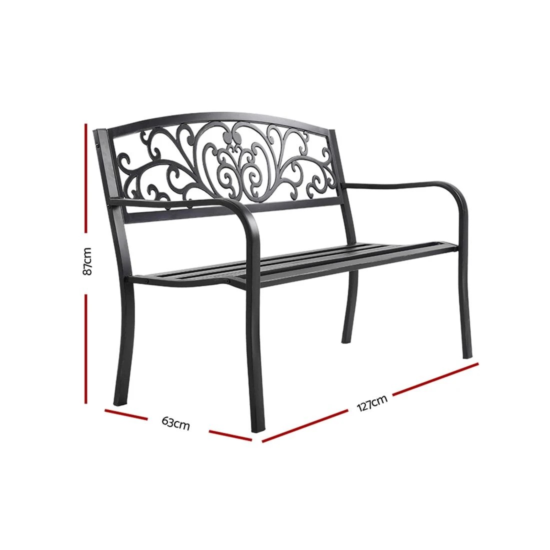 2 Gardeon Outdoor Garden Bench Seat Steel Outdoor Furniture 3 Seater Park - Black, 2 of 5