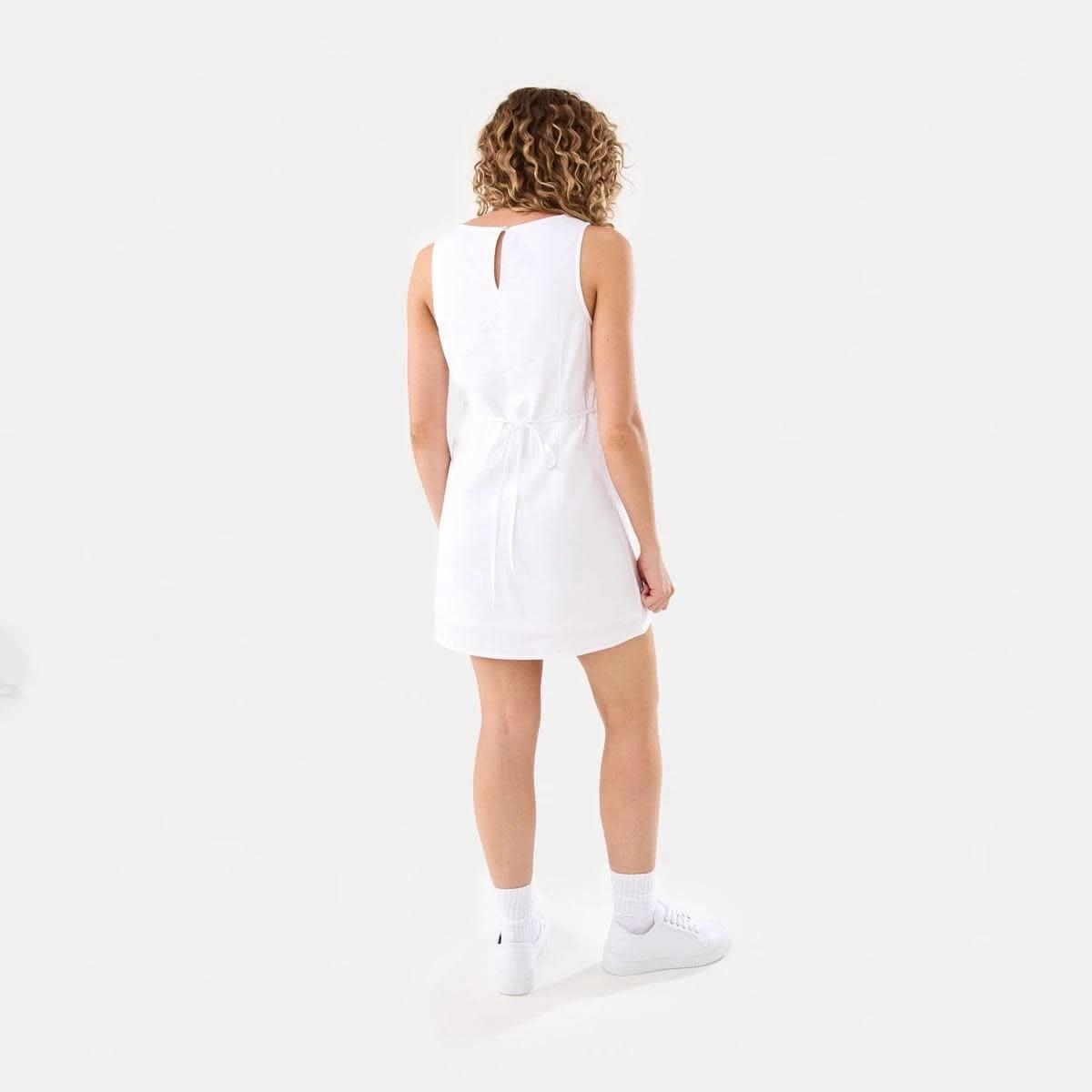 6 Sleeveless Boat Neck Linen Blend Mini Dress WHITE, 6 of 9