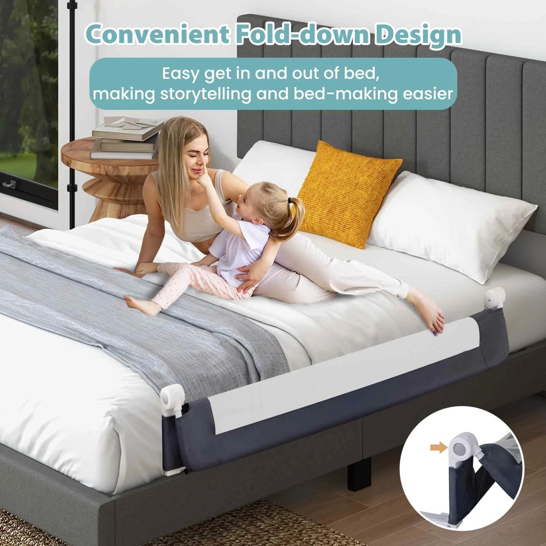 5 Costway 152x42cm Foldable Baby Bed Rail - Grey, 5 of 6
