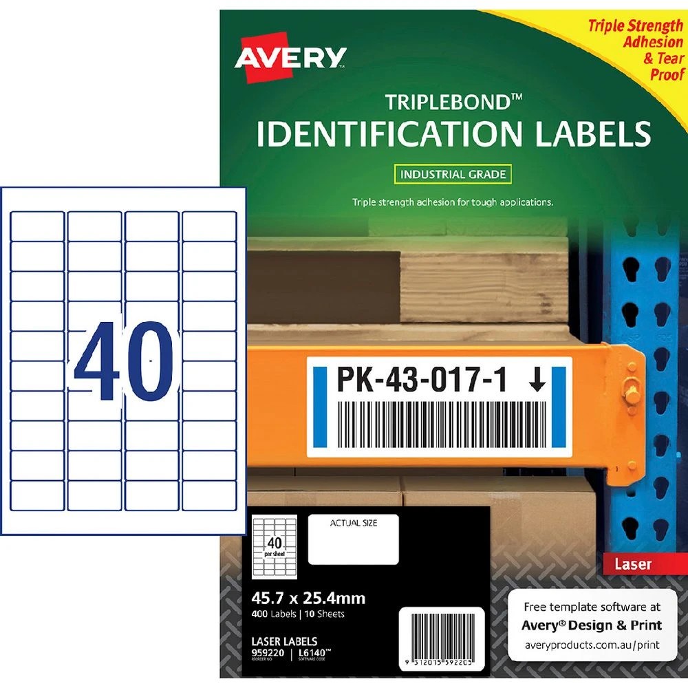1 Avery 40UP TripleBond Heavy Duty Laser Labels White 10 Sheets, 1 of 4