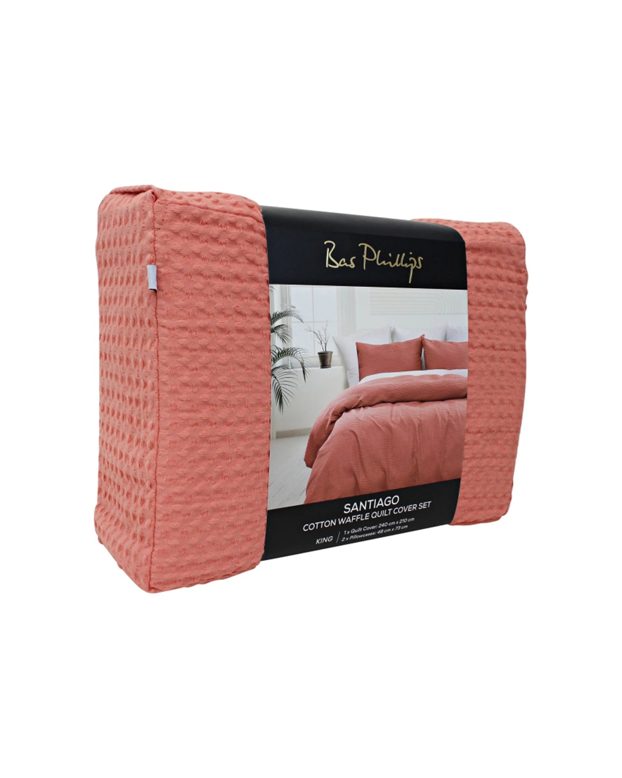 3 Bas Phillips 3pc Bas Phillips Santiago Cotton Waffle Quilt Cover Set Coral - Queen Bed - Pink, 3 of 6